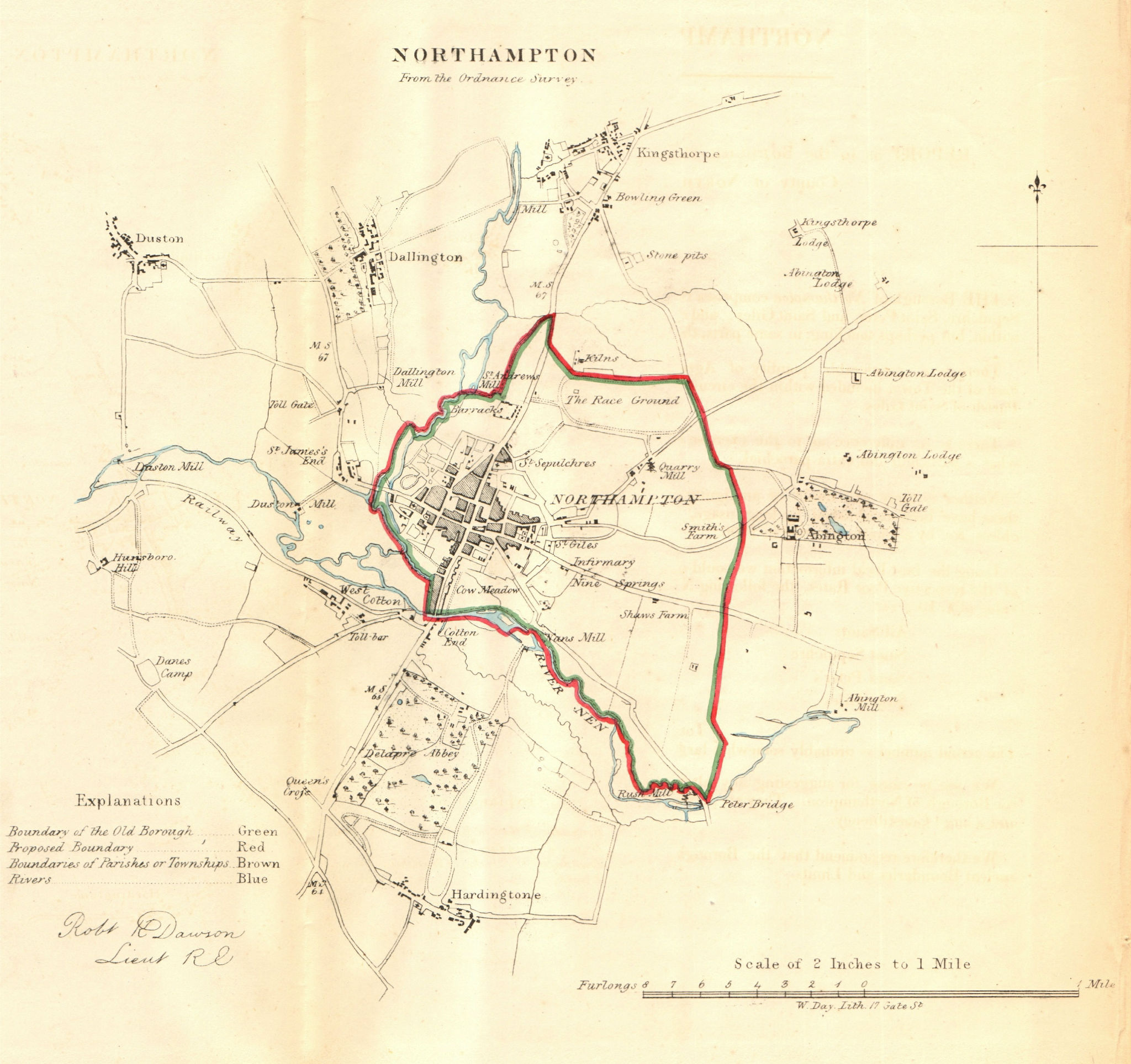 NORTHAMPTON borough/town plan. REFORM ACT. Hardingstone Abington.DAWSON 1832 map