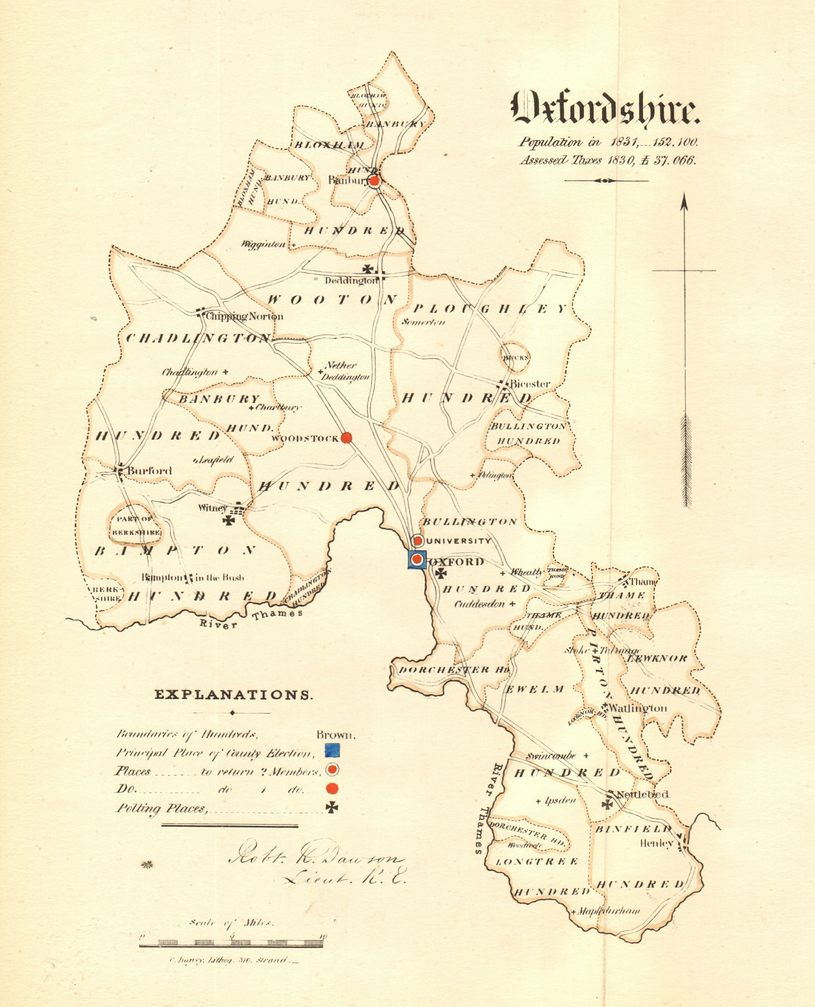 Oxfordshire county map. Boroughs electoral electoral. REFORM ACT. DAWSON 1832