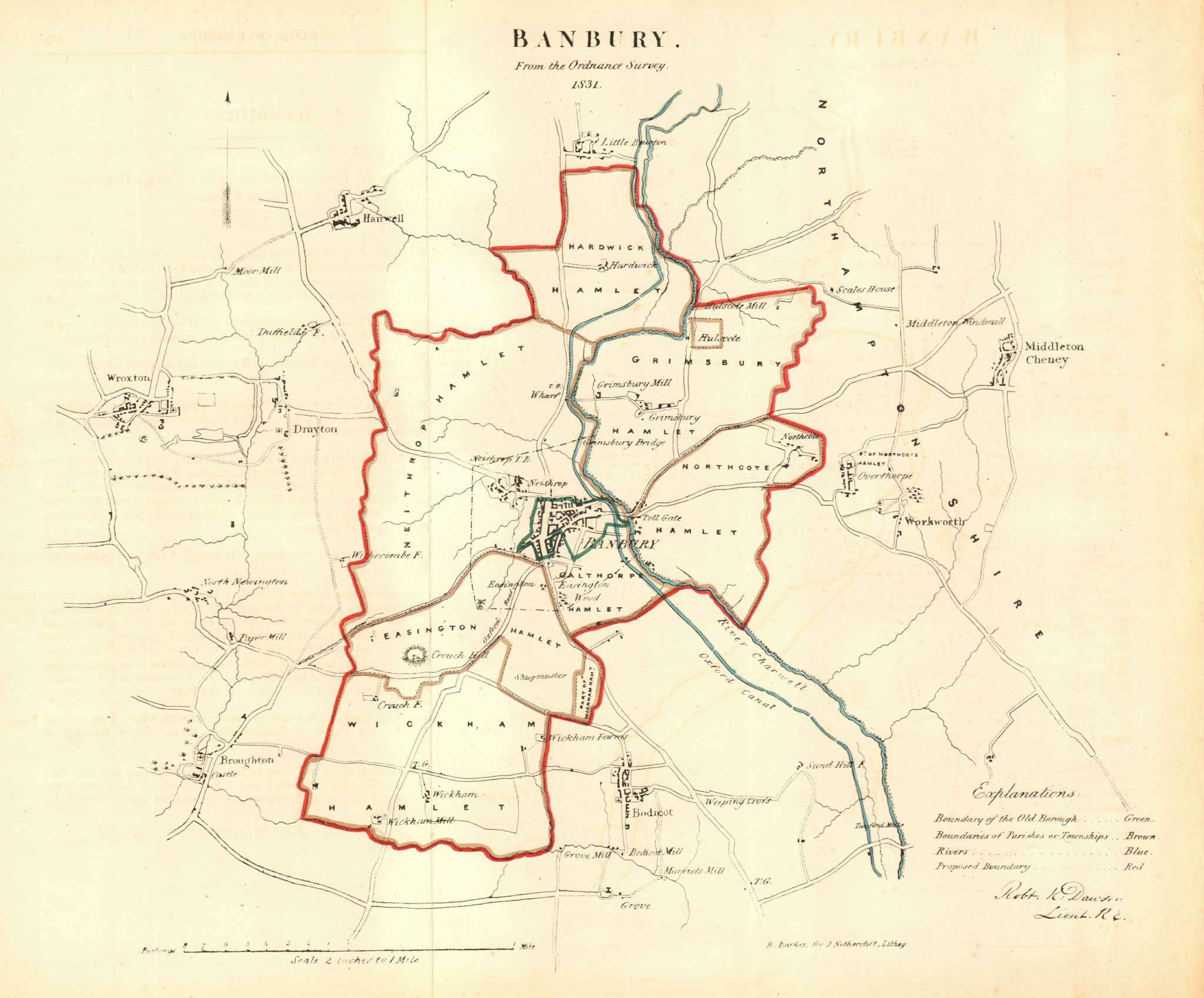 BANBURY borough/town plan. REFORM ACT. Wroxton. Oxfordshire. DAWSON 1832 map