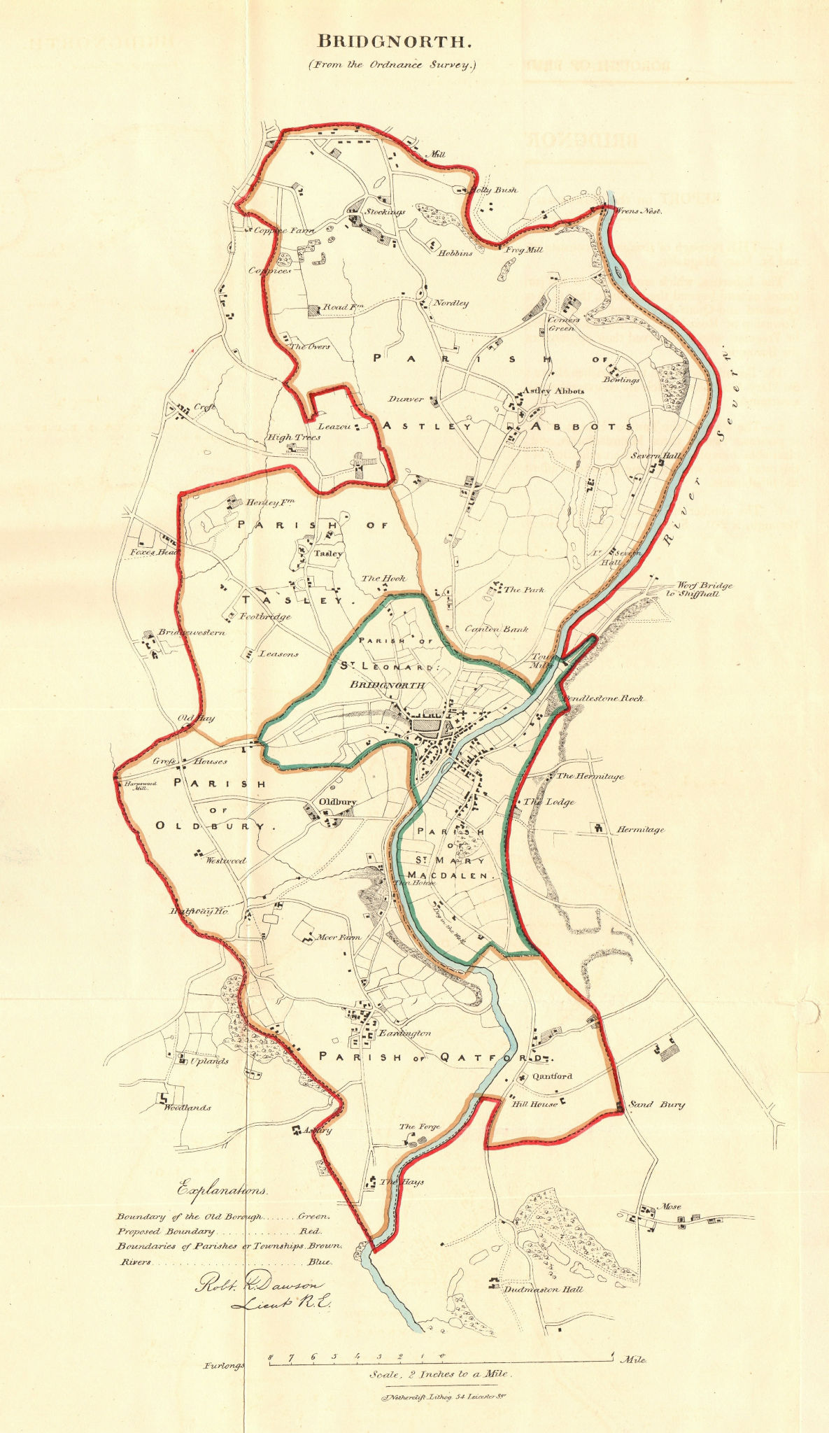 BRIDGNORTH borough/town plan. REFORM ACT. Eardington.Shropshire. DAWSON 1832 map