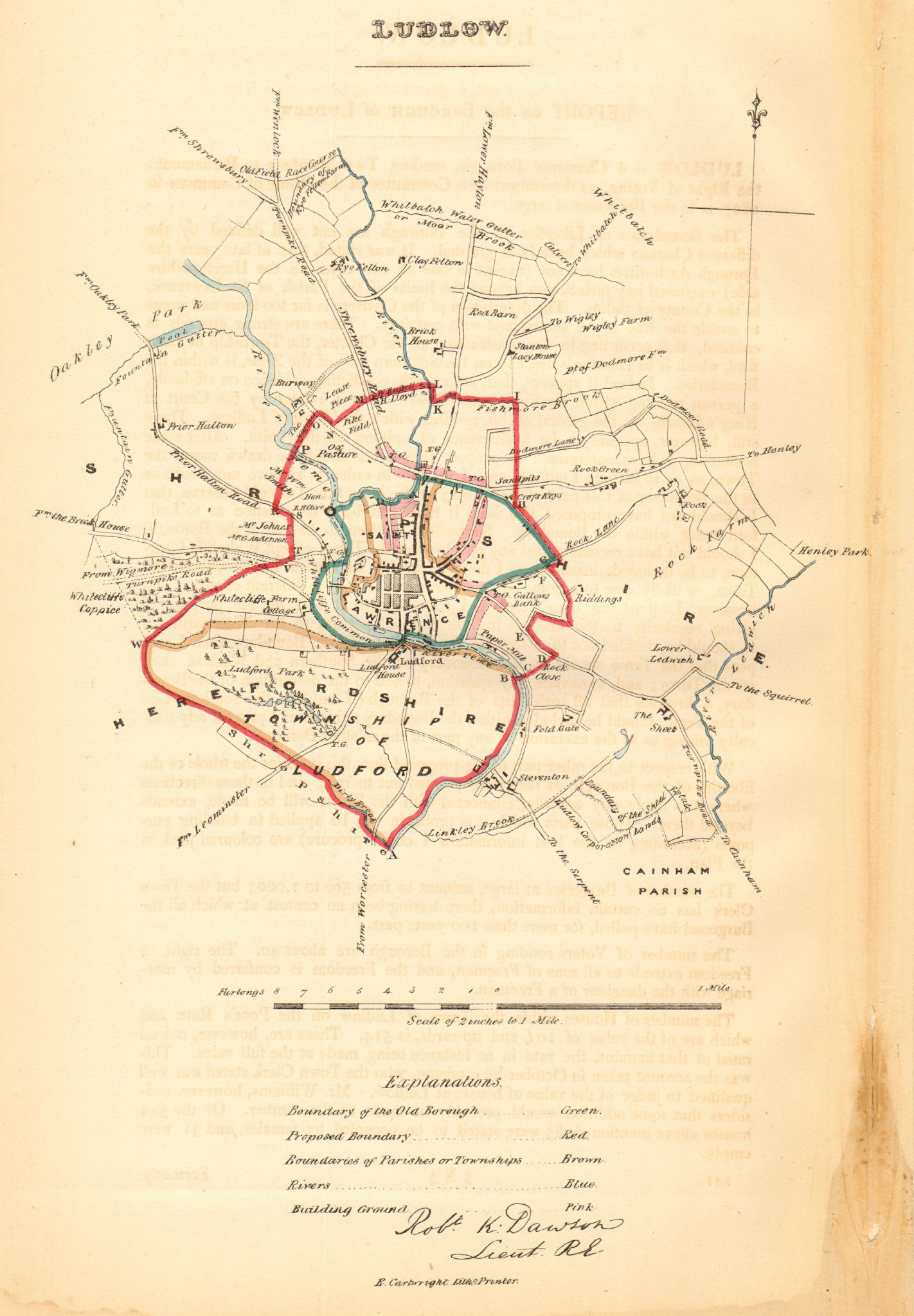 LUDLOW borough/town plan. REFORM ACT. Ludford. Shropshire. DAWSON 1832 old map