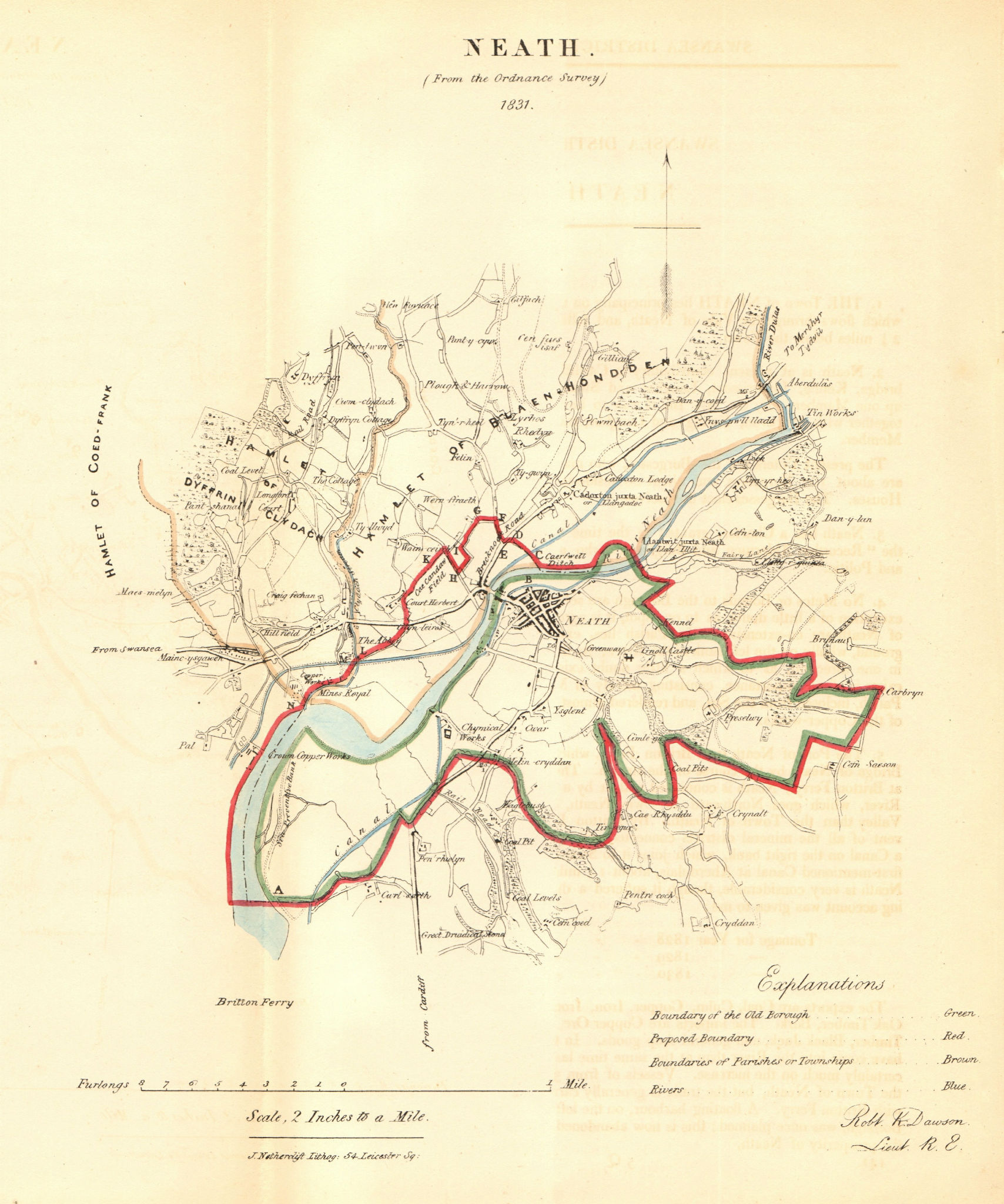 NEATH/CASTELL-NEDD borough/town plan for the REFORM ACT. Wales. DAWSON 1832 map