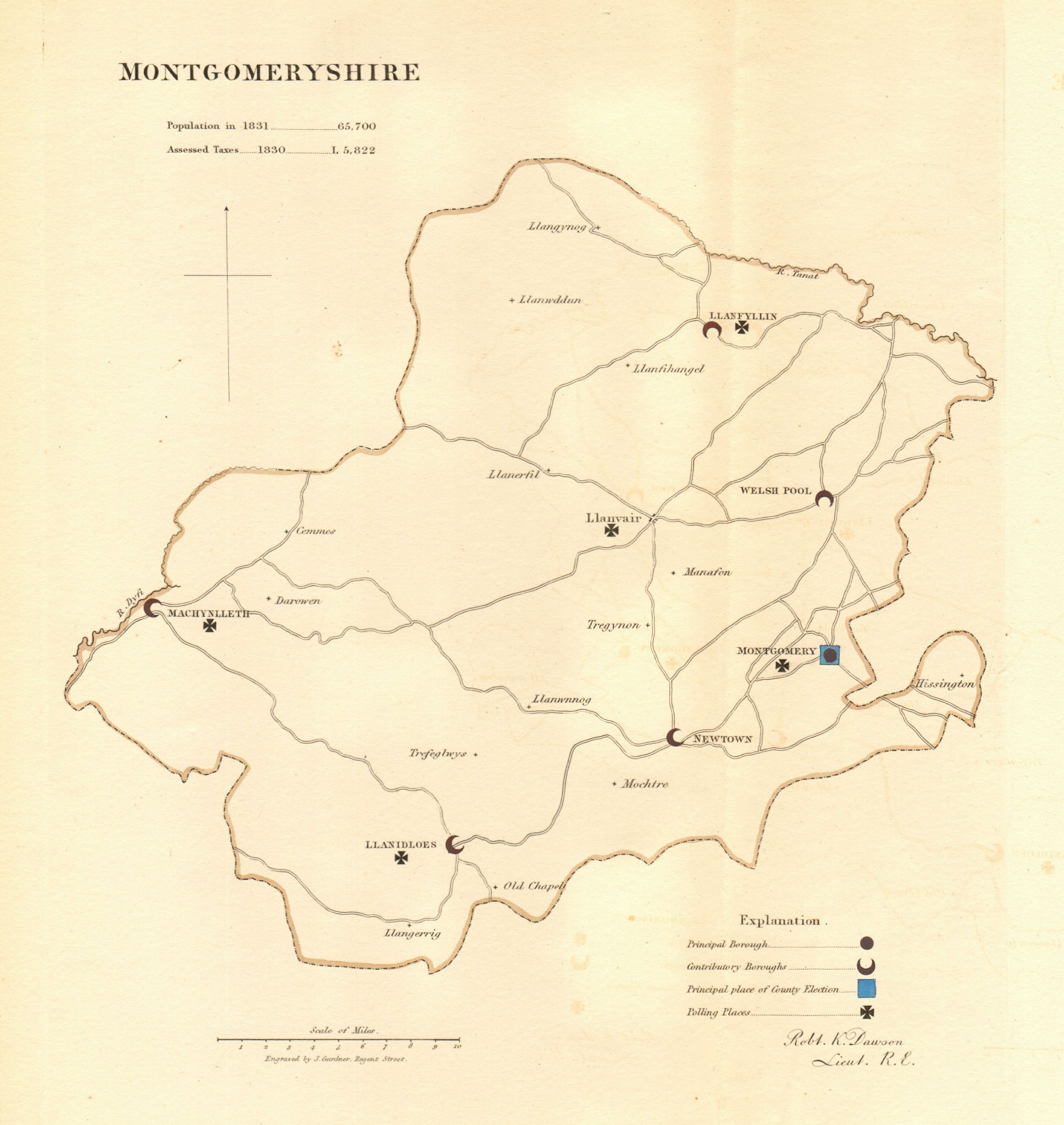 Montgomeryshire county map. Principal/contributory boroughs. REFORM ACT 1832