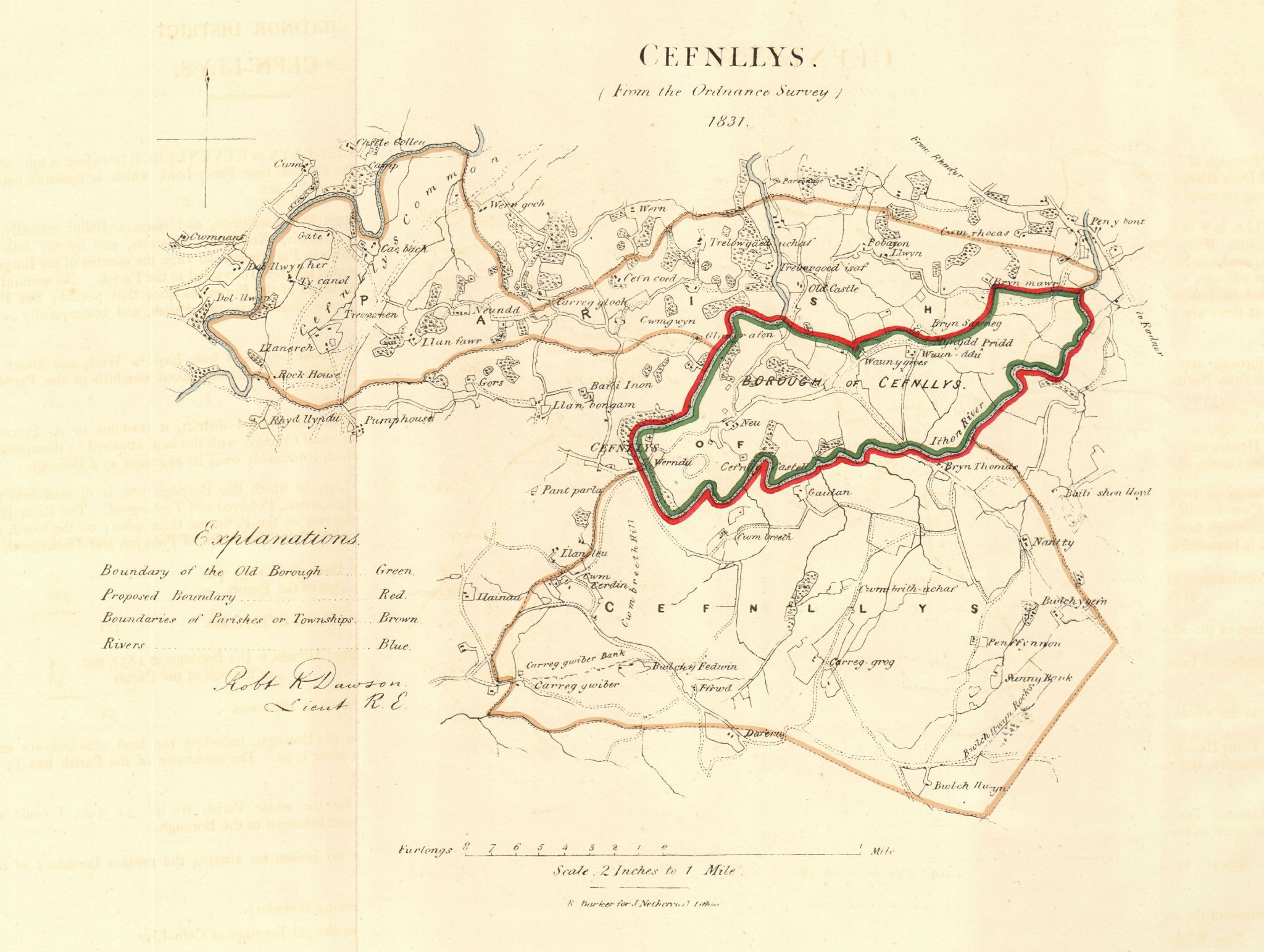 CEFNLLYS borough/town plan for the REFORM ACT. Wales. DAWSON 1832 old map