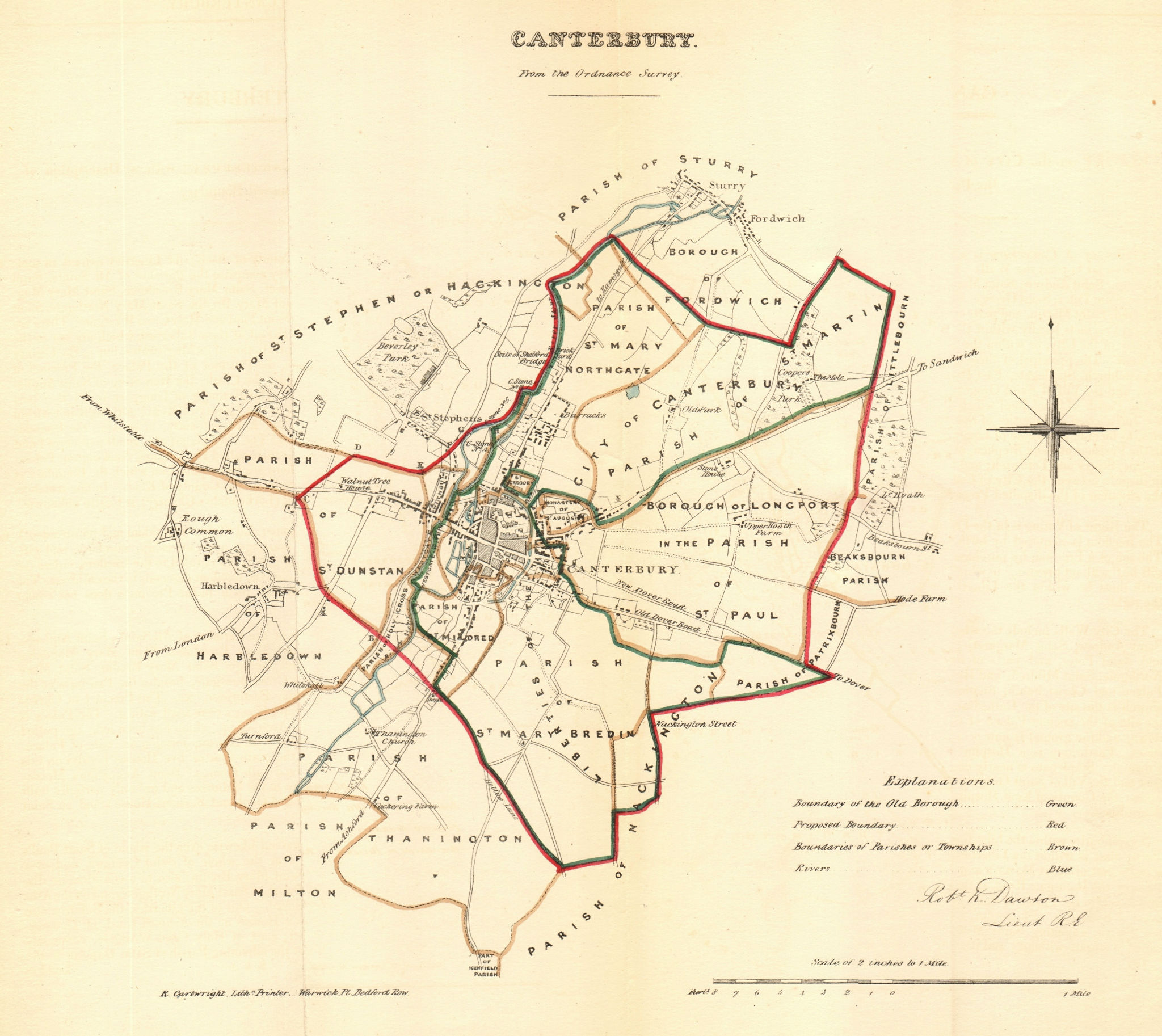 CANTERBURY borough/town plan. REFORM ACT. Sturry Fordwich. Kent. DAWSON 1832 map