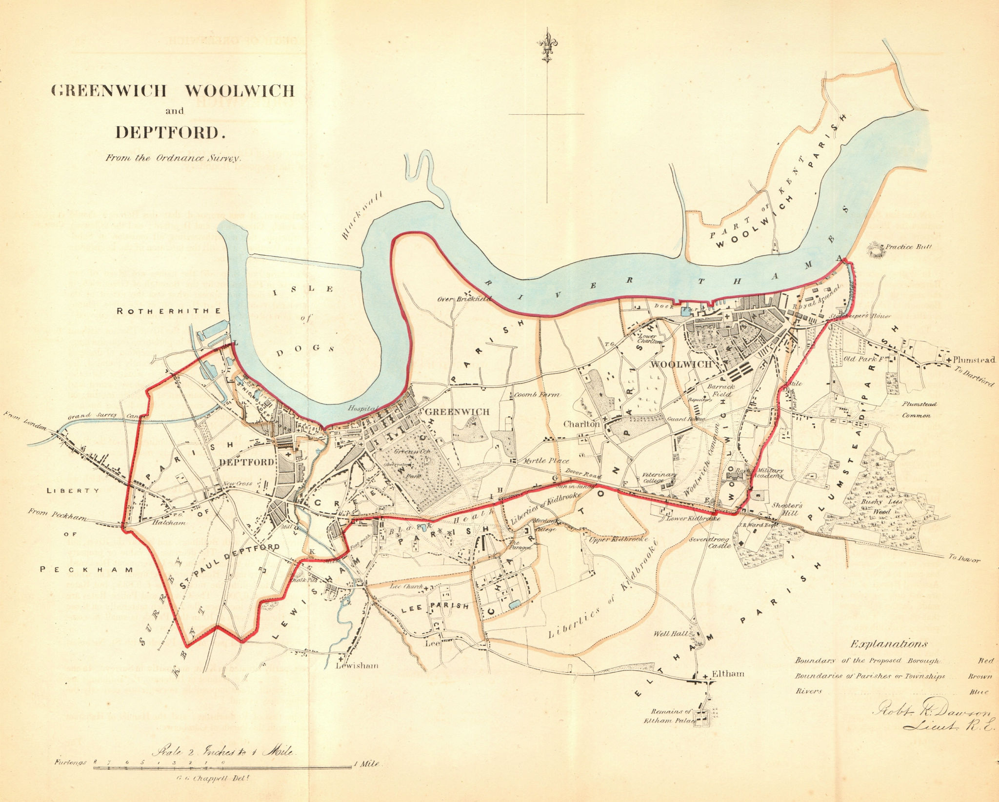 GREENWICH WOOLWICH & DEPTFORD borough/town plan. REFORM ACT. DAWSON 1832 map