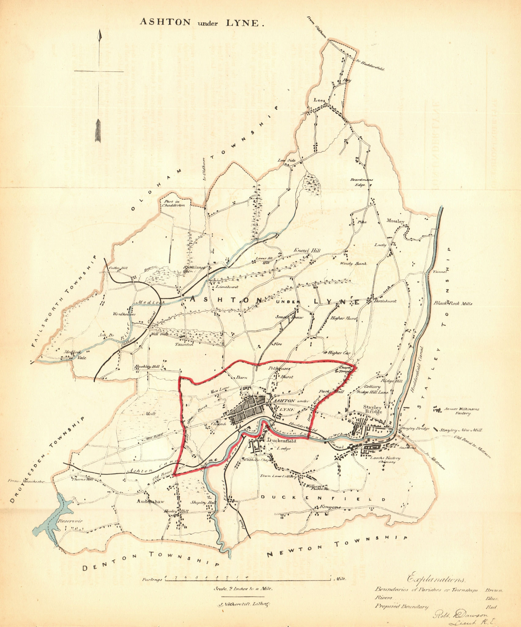 ASHTON UNDER LYNE borough/town plan. REFORM ACT. Stalybridge. DAWSON 1832 map