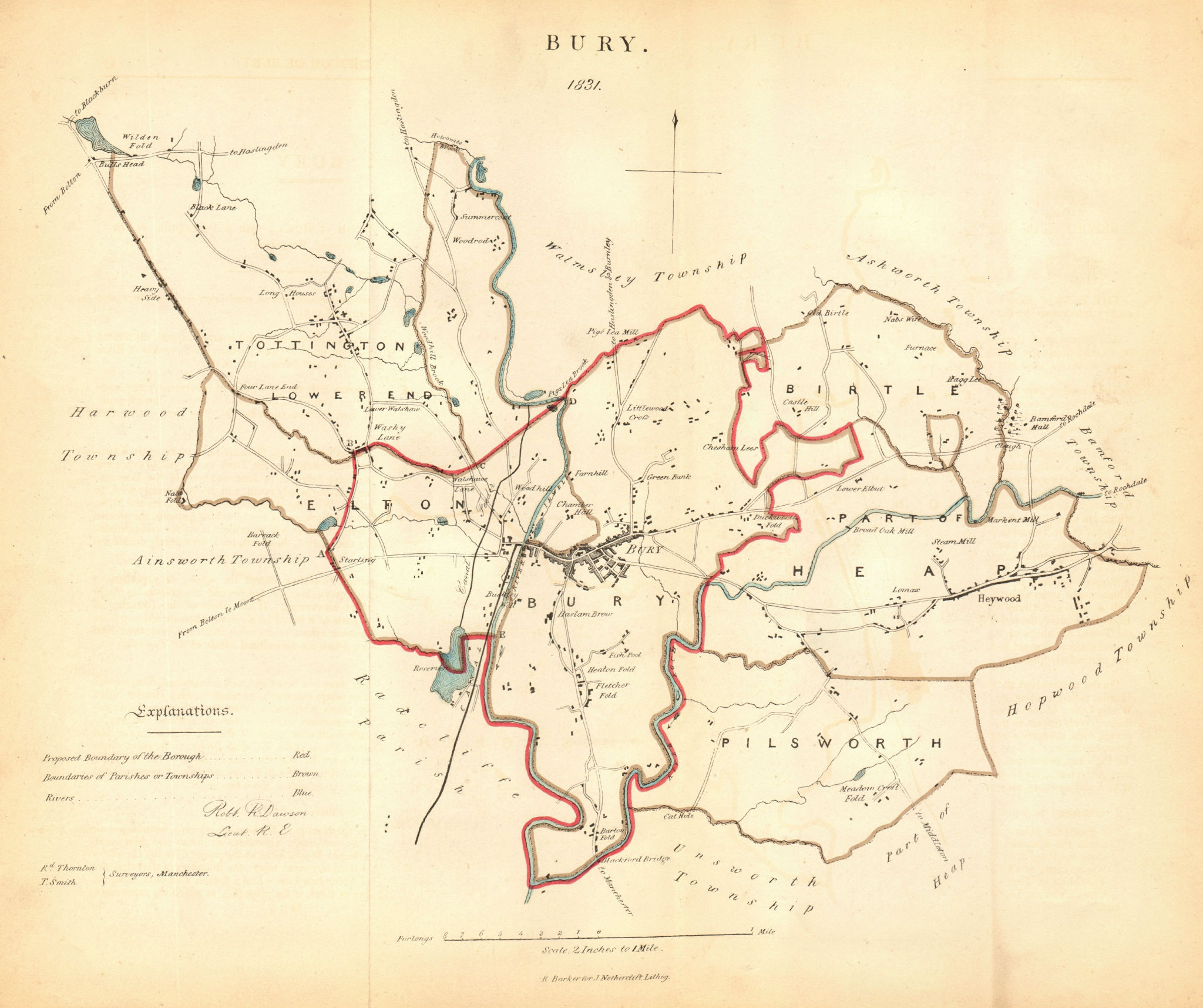 Associate Product BURY borough/town plan. REFORM ACT. Heywood. Lancashire. DAWSON 1832 old map