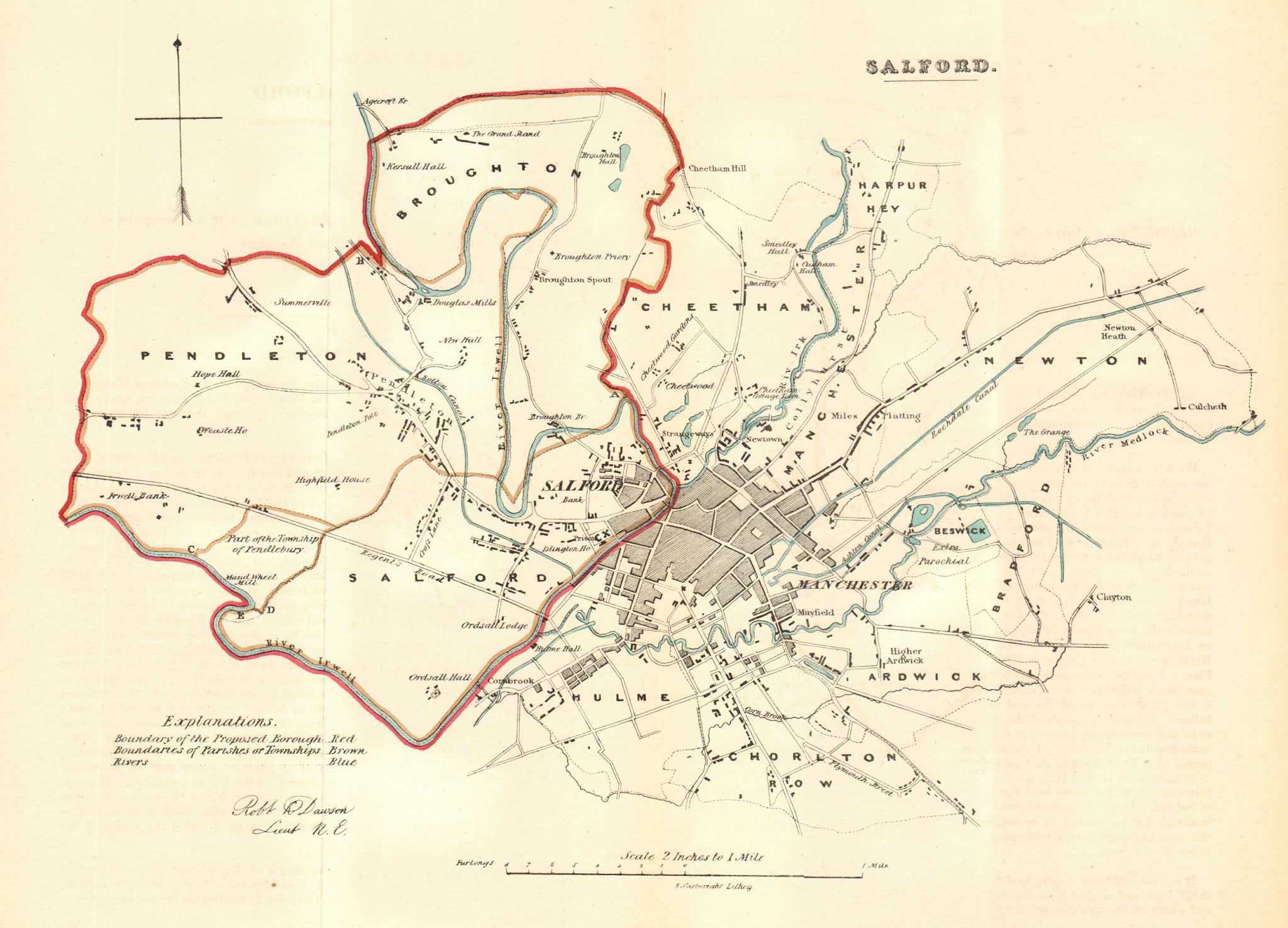 Associate Product SALFORD borough/town plan. REFORM ACT. Manchester Hulme Ardwick. DAWSON 1832 map