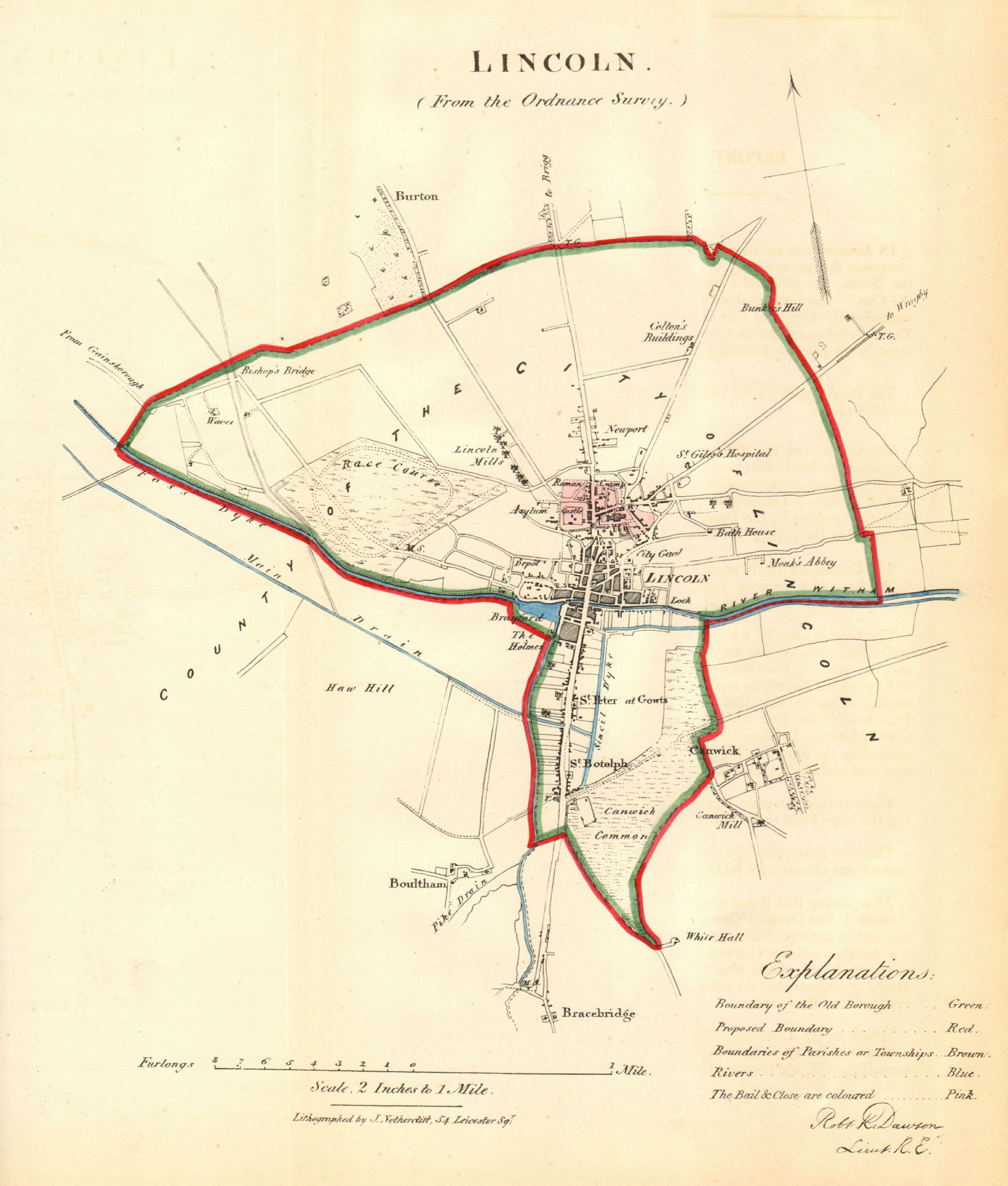LINCOLN borough/town plan for the REFORM ACT. Lincolnshire. DAWSON 1832 map