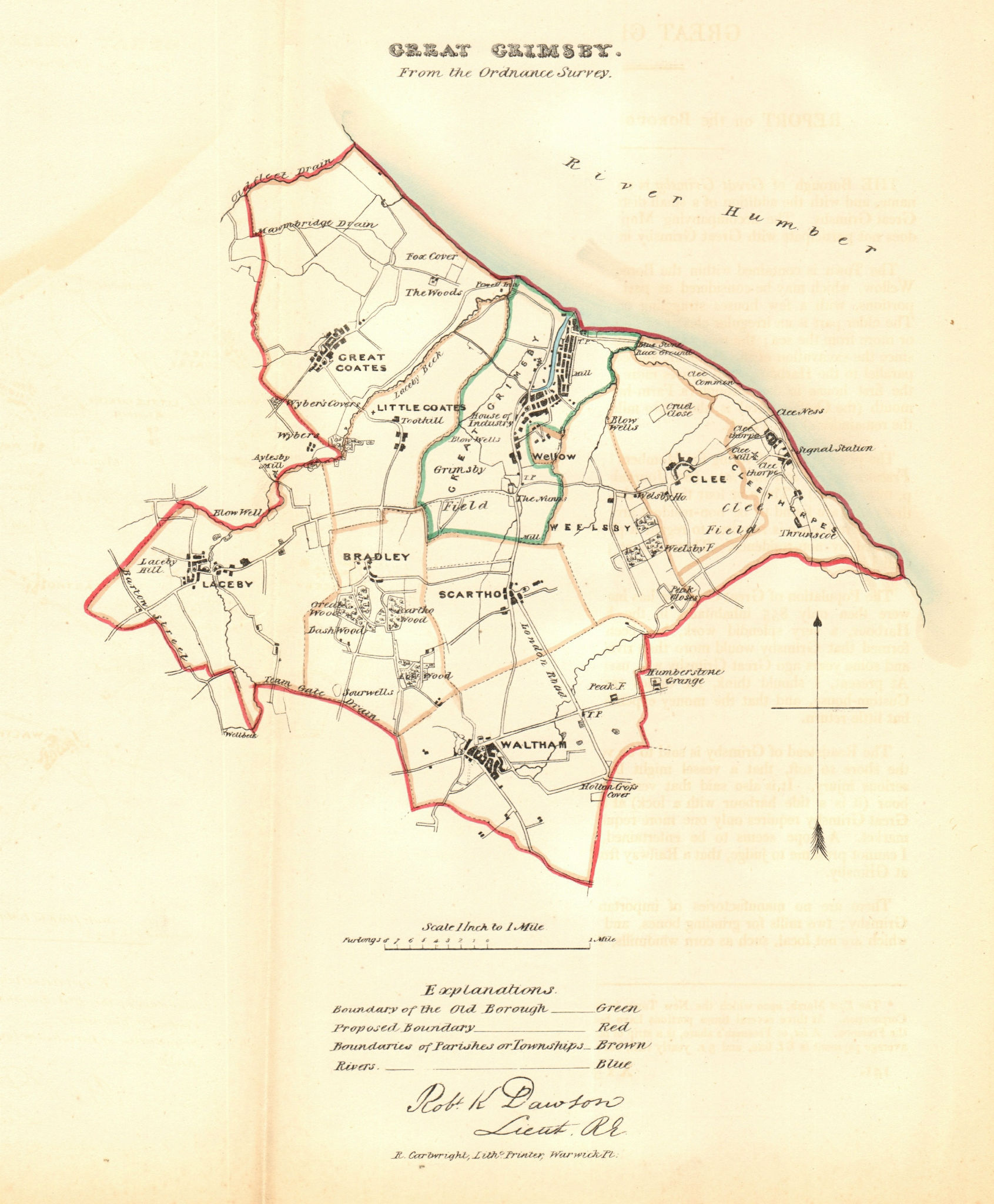 GREAT GRIMSBY borough/town plan. REFORM ACT. Lincolnshire. DAWSON 1832 old map