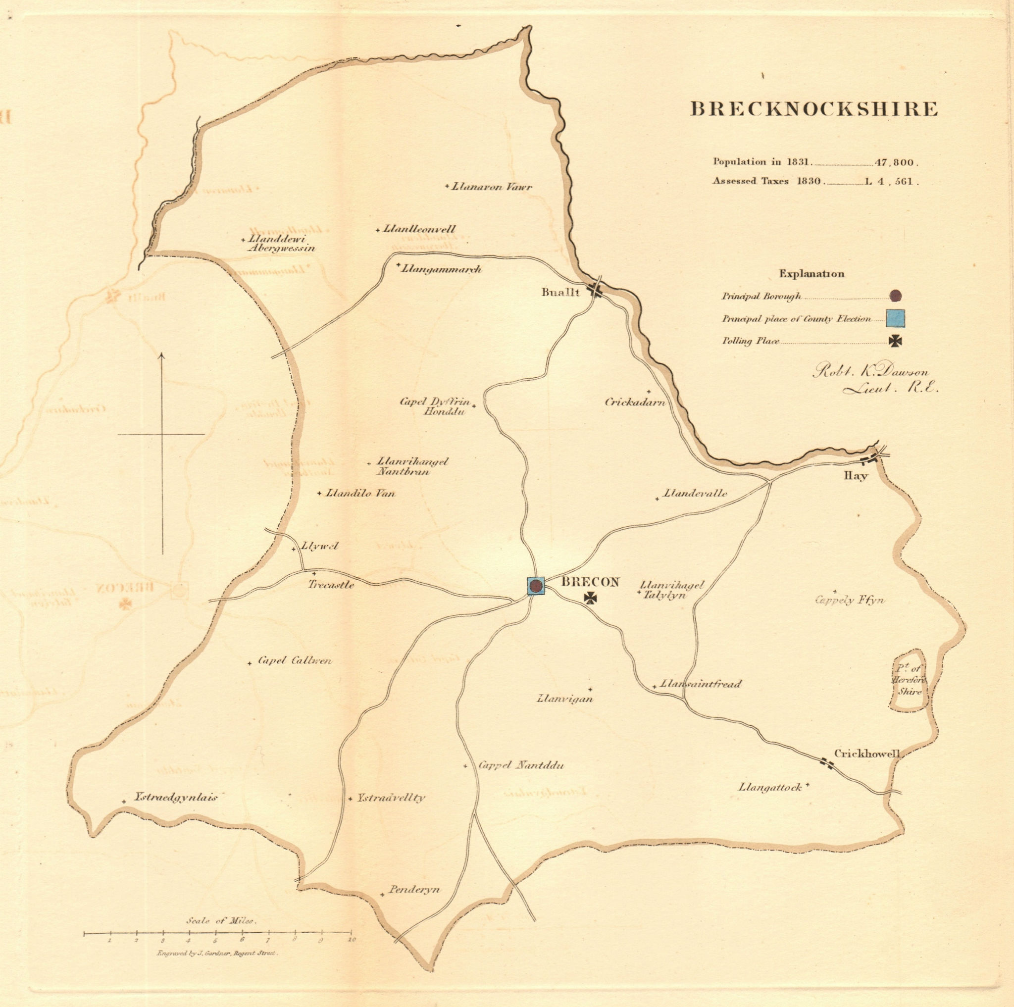 Brecknockshire county map. Boroughs polling places electoral REFORM ACT 1832