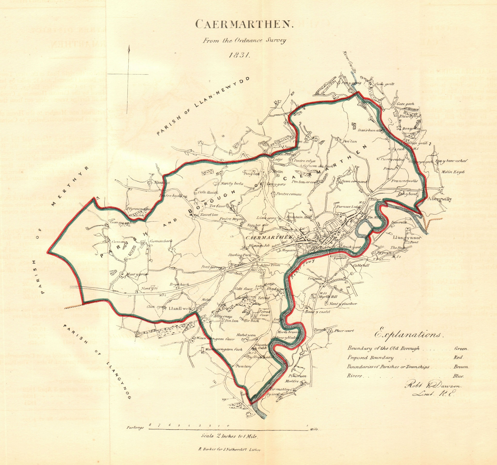 Associate Product CARMARTHEN/CAERFYRDDIN borough/town plan. REFORM ACT. Wales. DAWSON 1832 map