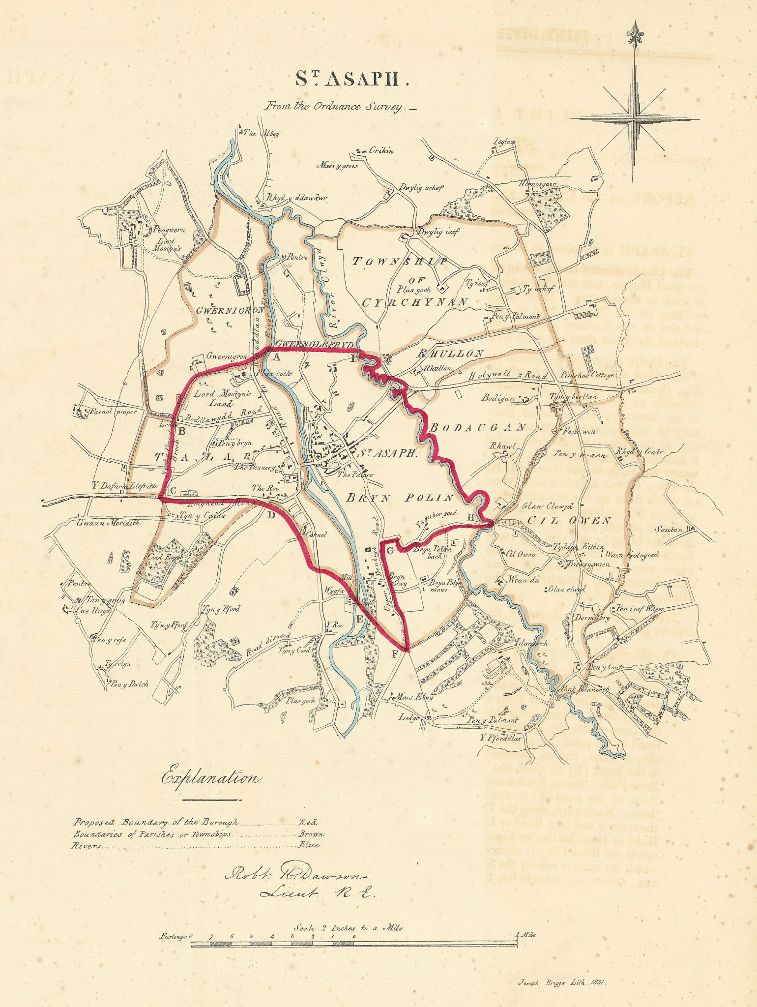 ST. ASAPH/LLANELWY borough/town plan for the REFORM ACT. Wales. DAWSON 1832 map