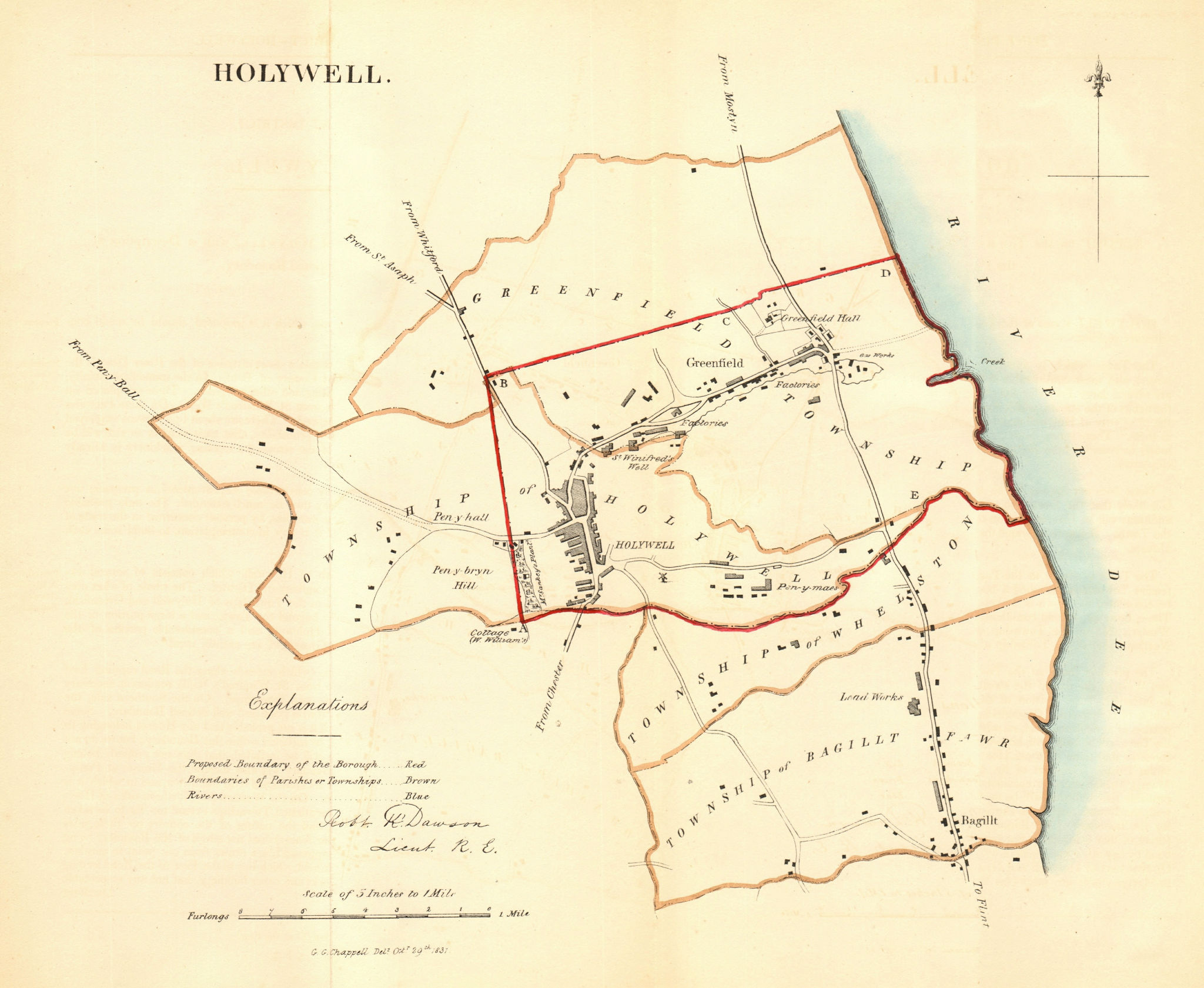 HOLYWELL/TREFFYNNON borough/town plan. REFORM ACT. Greenfield. DAWSON 1832 map