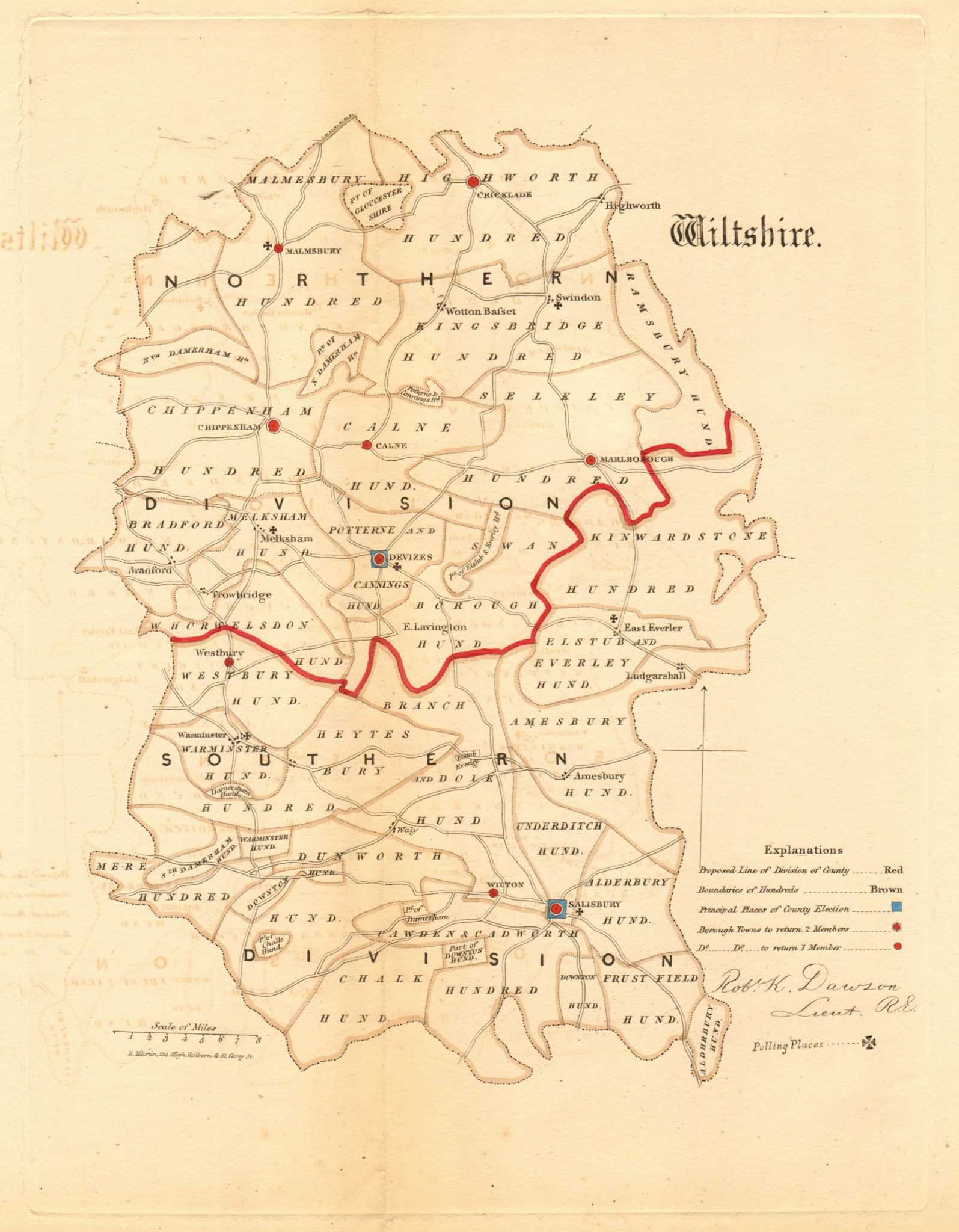 Wiltshire county map. Divisions boroughs electoral. REFORM ACT. DAWSON 1832