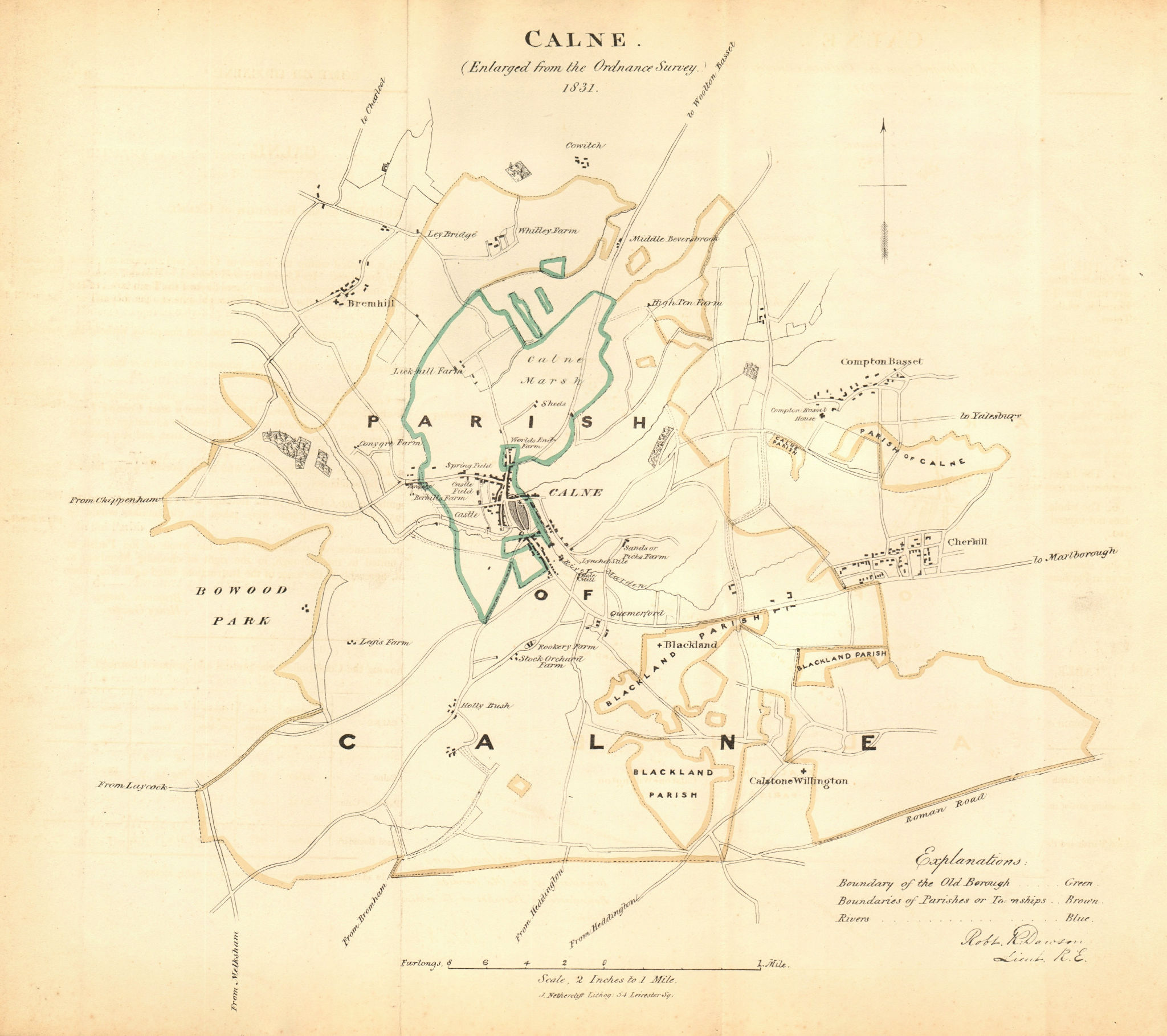 Associate Product CALNE borough/town plan. REFORM ACT. Cherhill. Wiltshire. DAWSON 1832 old map
