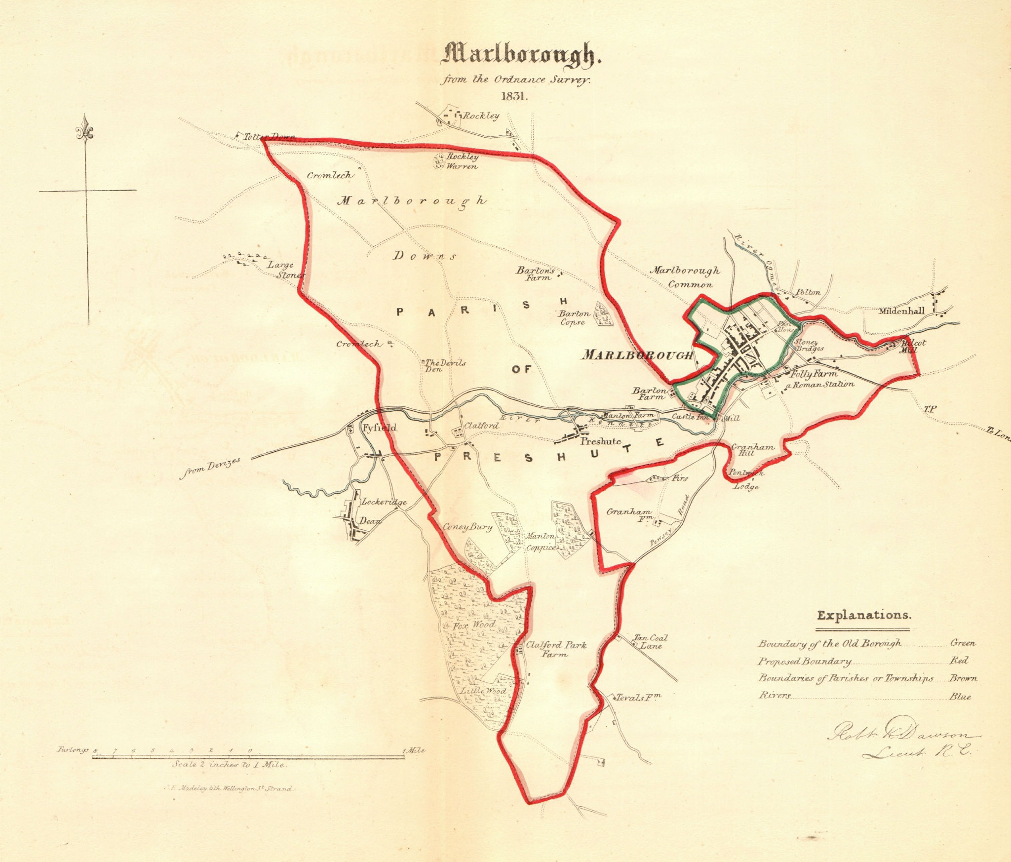 Associate Product MARLBOROUGH borough/town plan. REFORM ACT. Lockeridge Wiltshire. DAWSON 1832 map