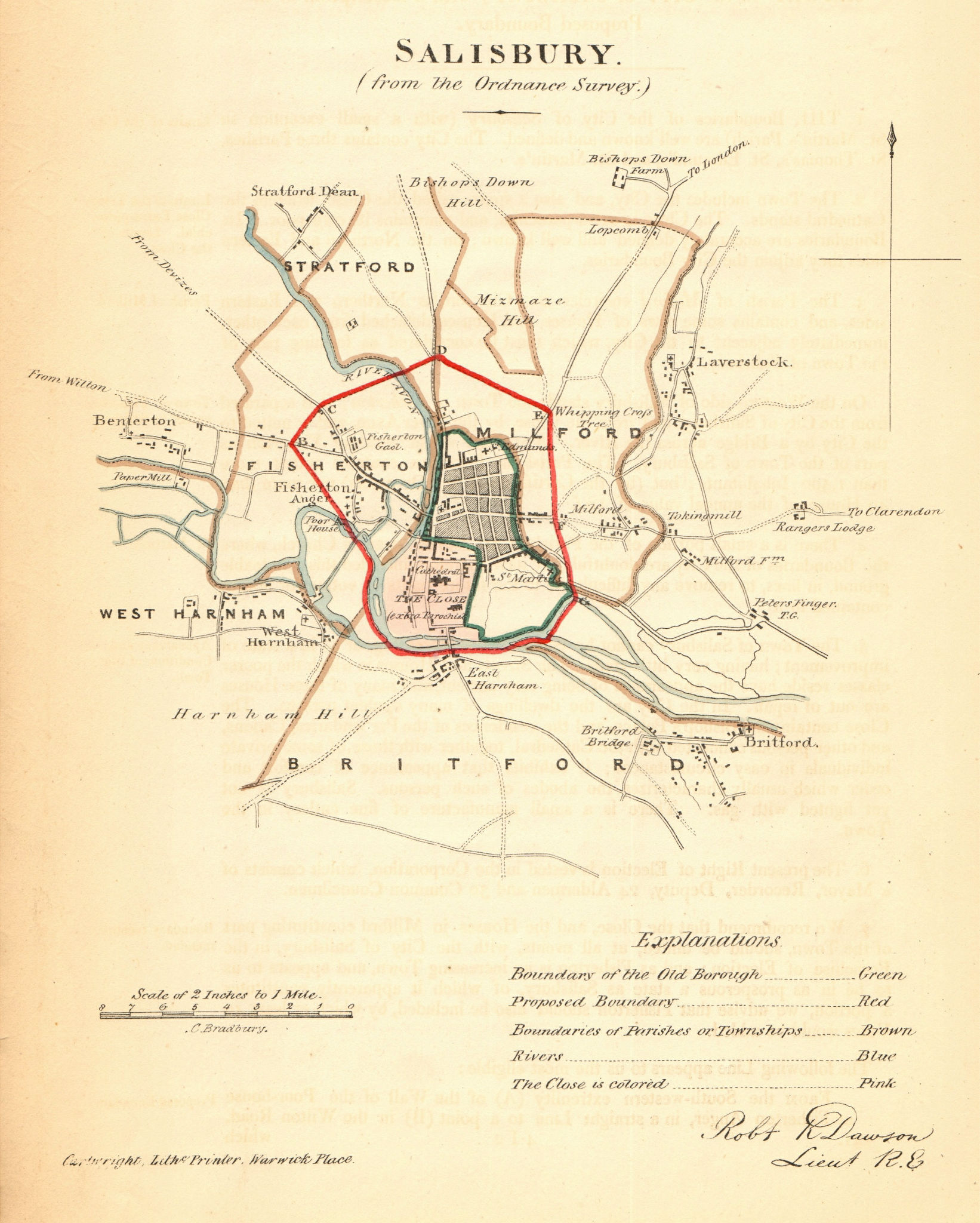 SALISBURY borough/town plan. REFORM ACT. Harnham. Wiltshire. DAWSON 1832 map