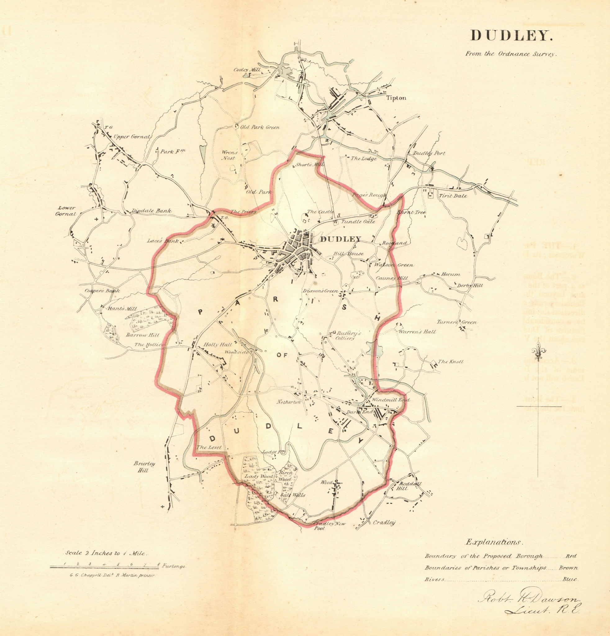 Associate Product DUDLEY borough/town plan REFORM ACT Tipton Gornal Worcestershire DAWSON 1832 map
