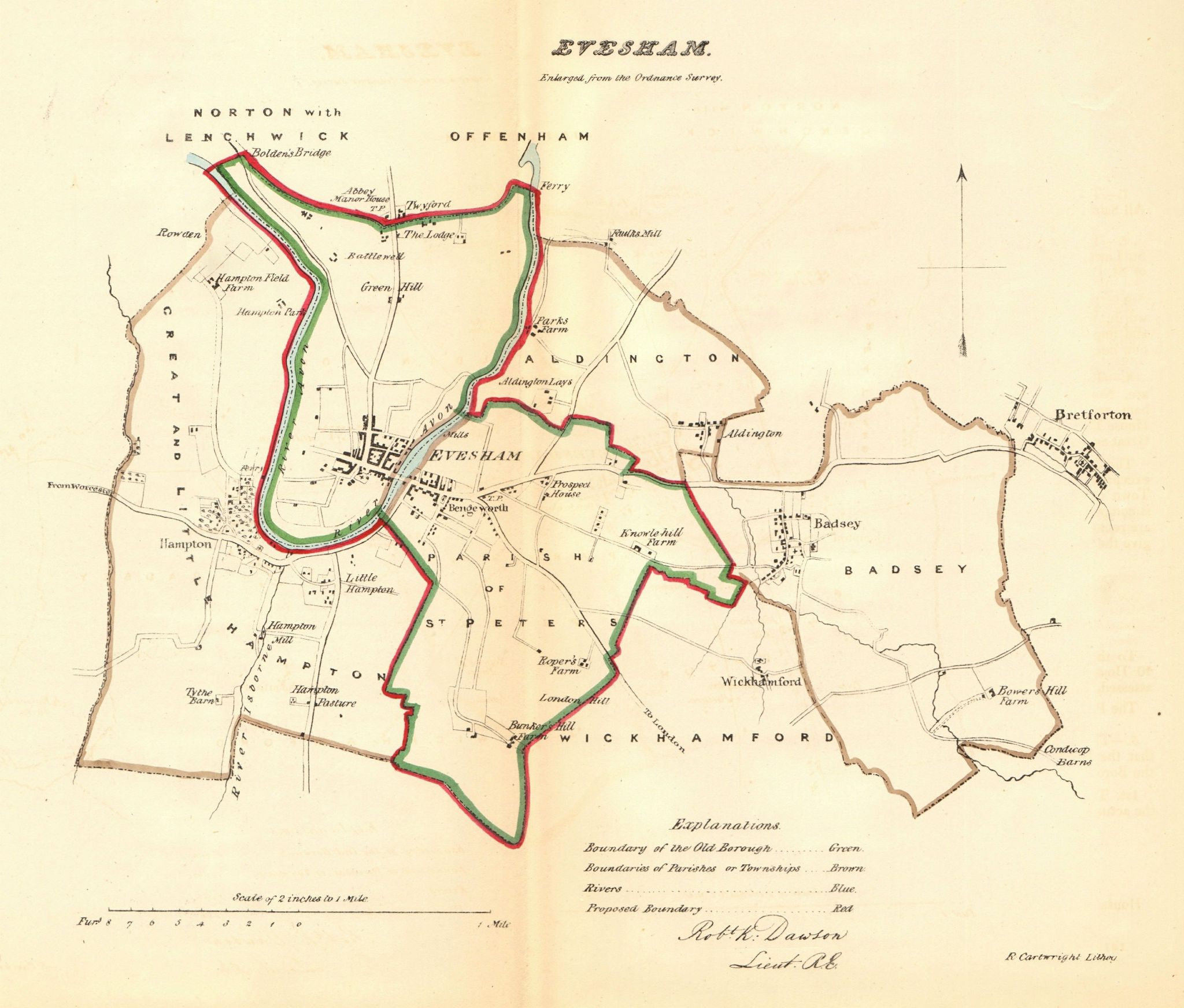 Associate Product EVESHAM borough/town plan. REFORM ACT Bengeworth Worcestershire. DAWSON 1832 map