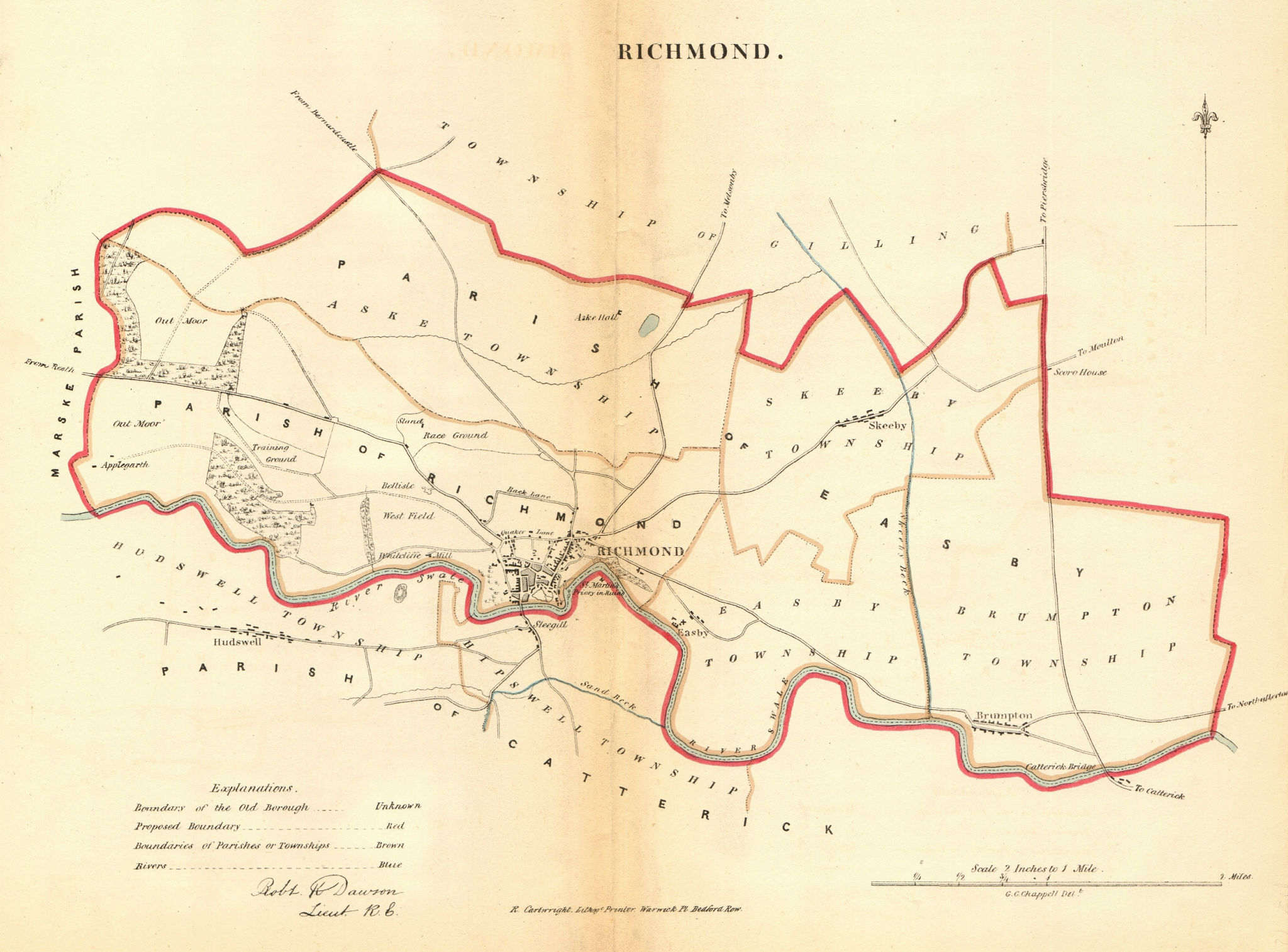 Associate Product RICHMOND borough/town plan REFORM ACT Skeeby Hudswell Yorkshire. DAWSON 1832 map