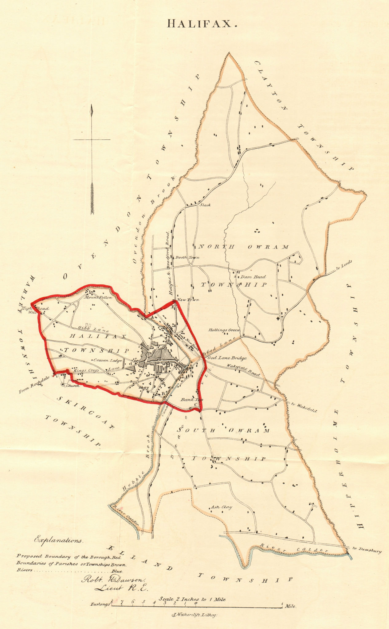Associate Product HALIFAX borough/town plan. REFORM ACT. Northowram. Yorkshire. DAWSON 1832 map