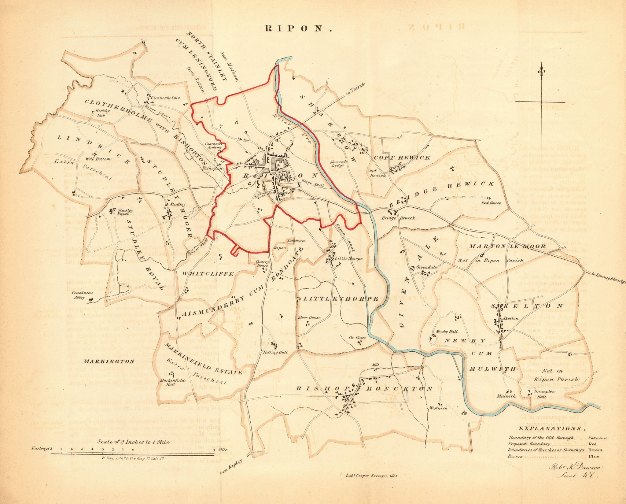 Associate Product RIPON borough/town plan. REFORM ACT. Bishop Monckton. Yorkshire. DAWSON 1832 map