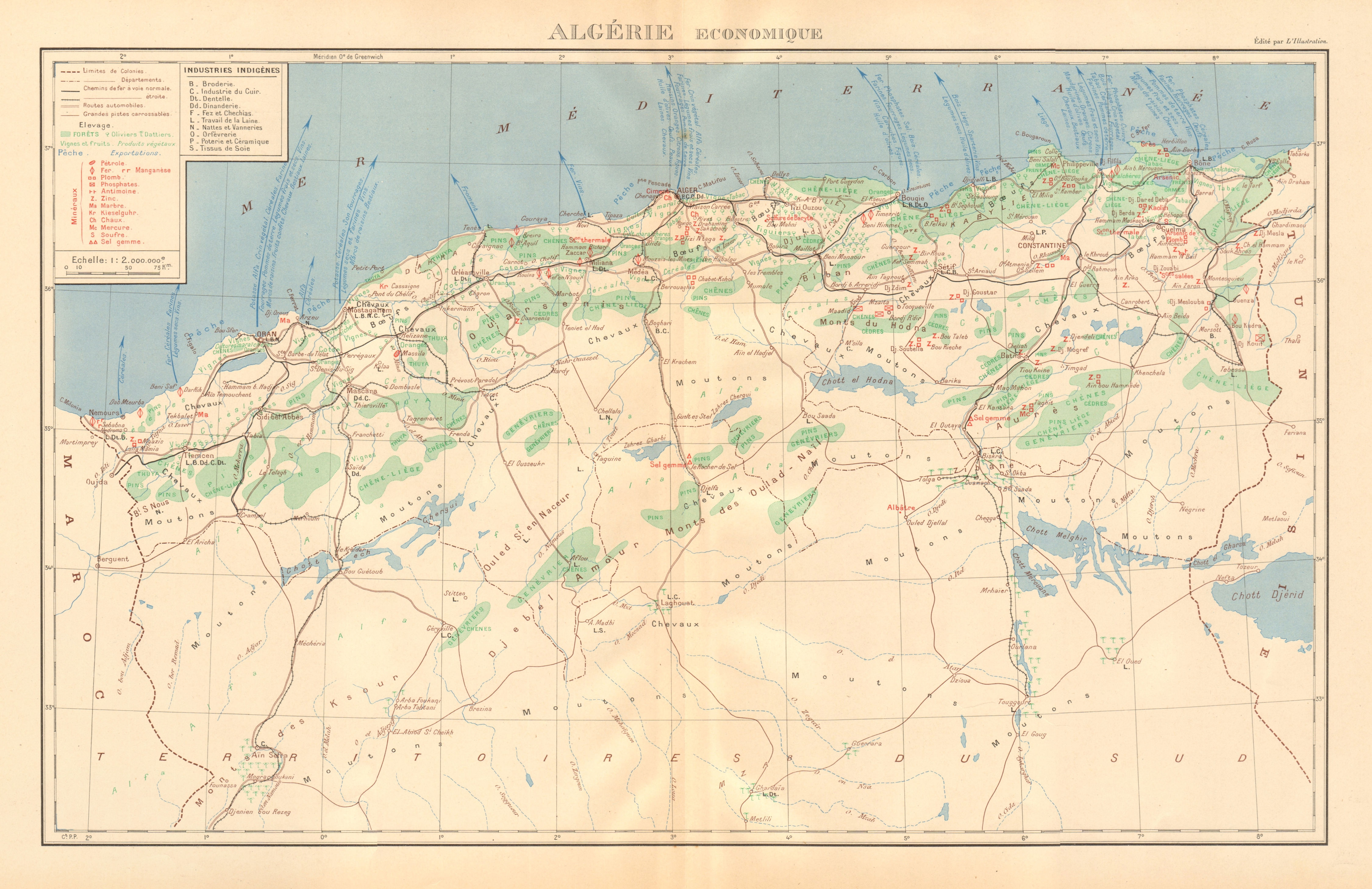 Associate Product FRENCH ALGERIA ECONOMIC & RESOURCES. Algerie - Economique. Minerals 1938 map