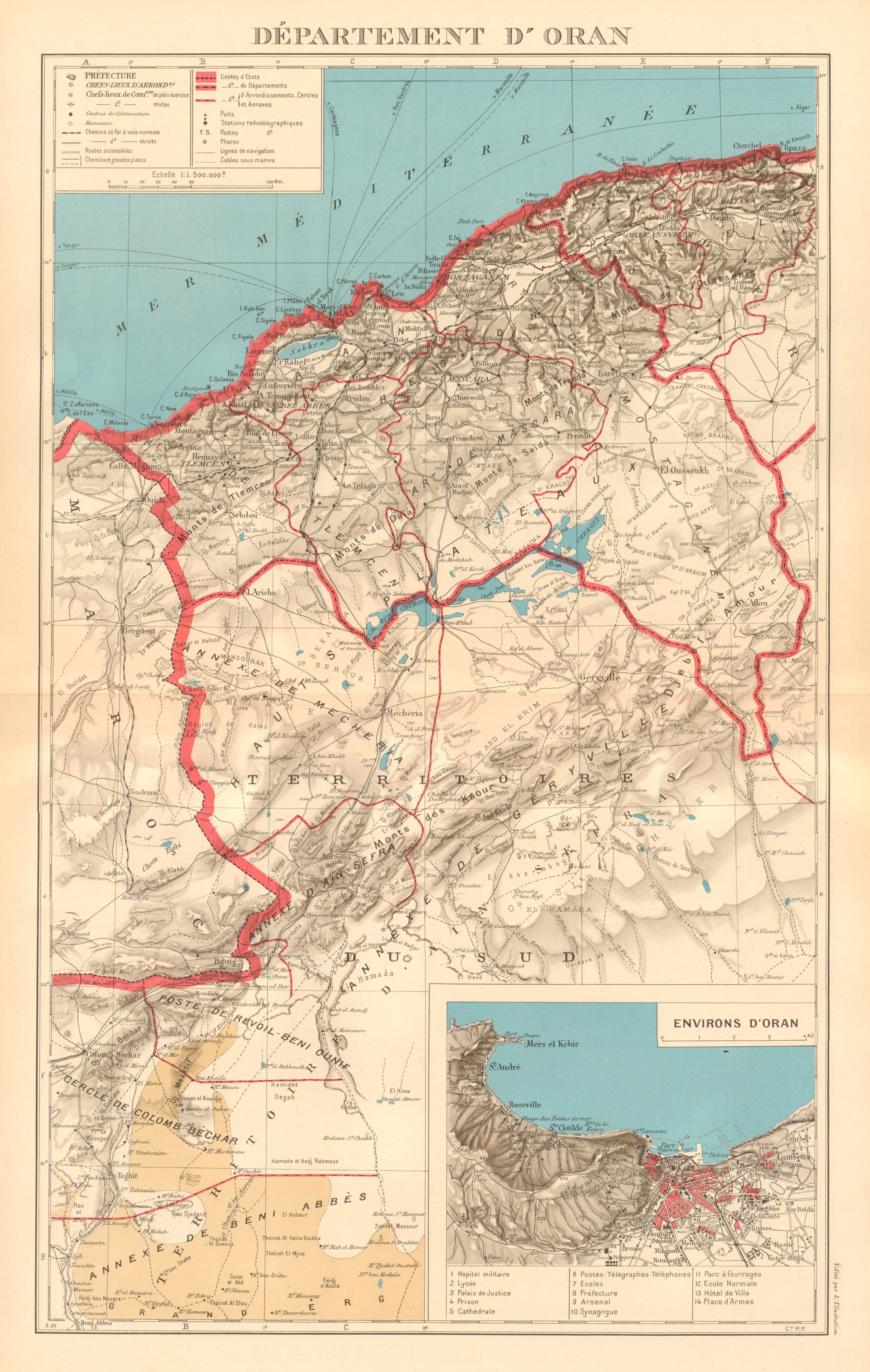 Associate Product FRENCH ALGERIA. Departement d'Oran. Oran environs & city plan 1938 old map