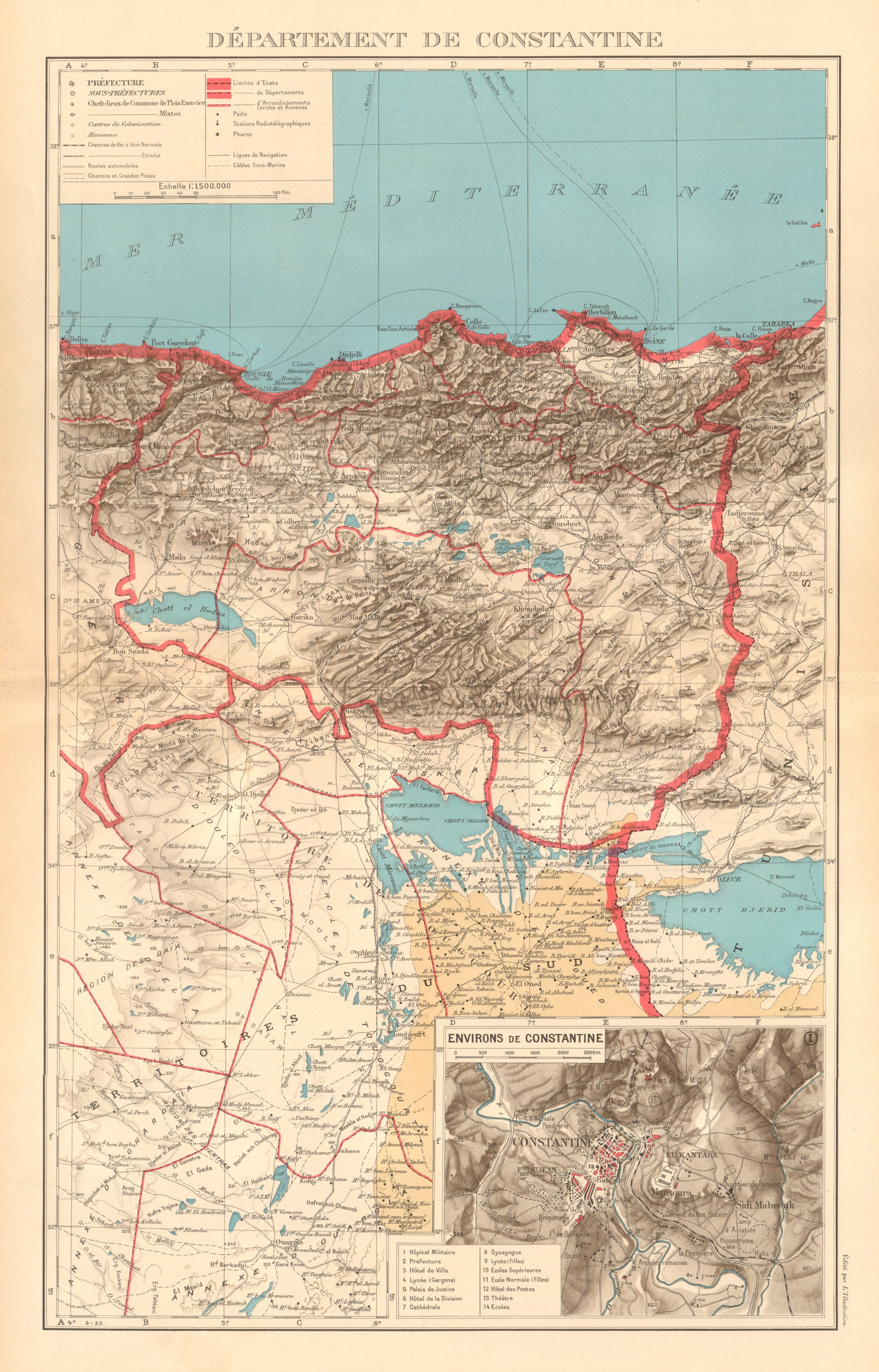 Associate Product FRENCH ALGERIA. Departement de Constantine. Inset environs & city plan 1938 map
