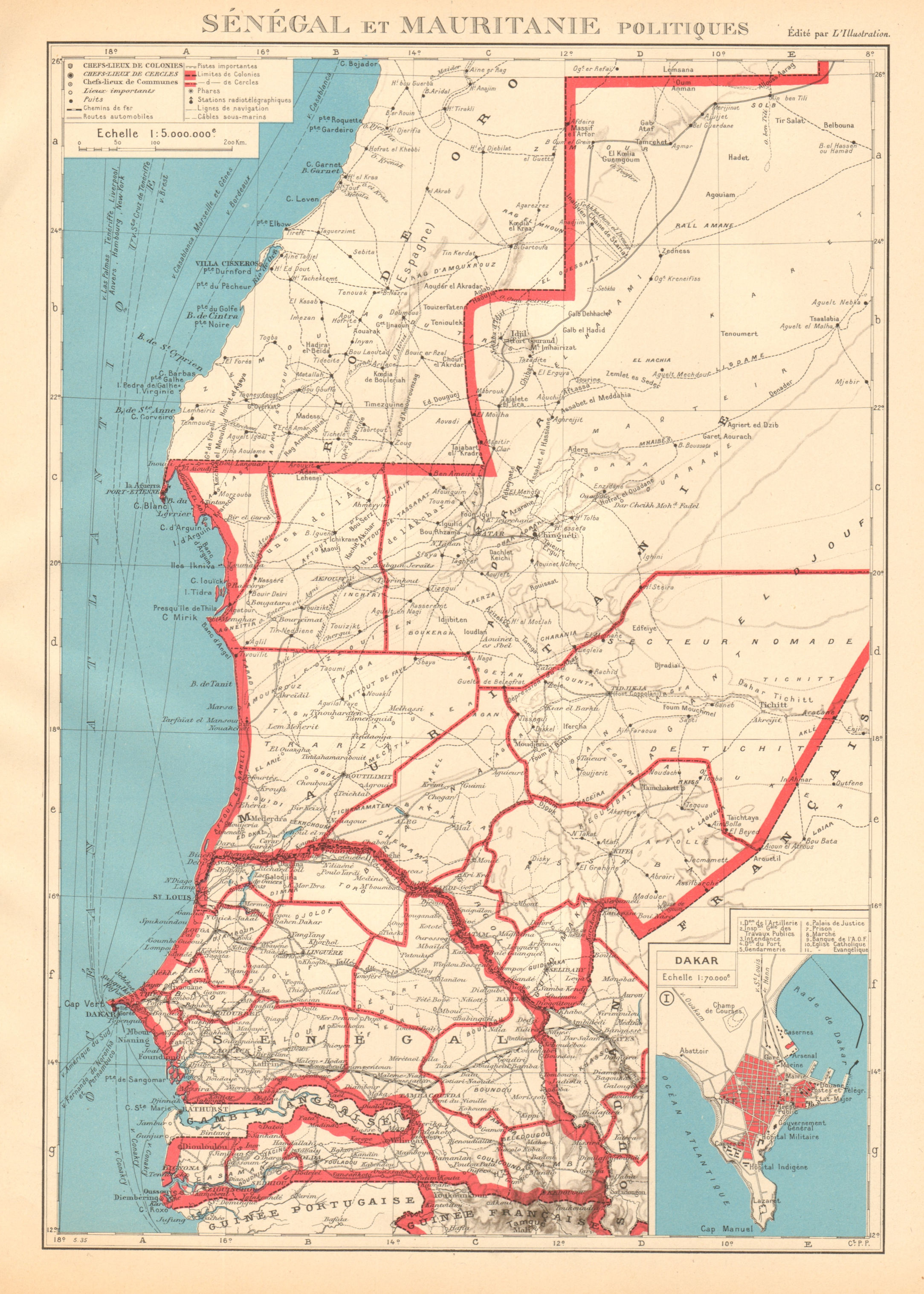 Associate Product FRENCH WEST AFRICA. Senegal & Mauritanie/Mauritania. Dakar plan 1938 old map