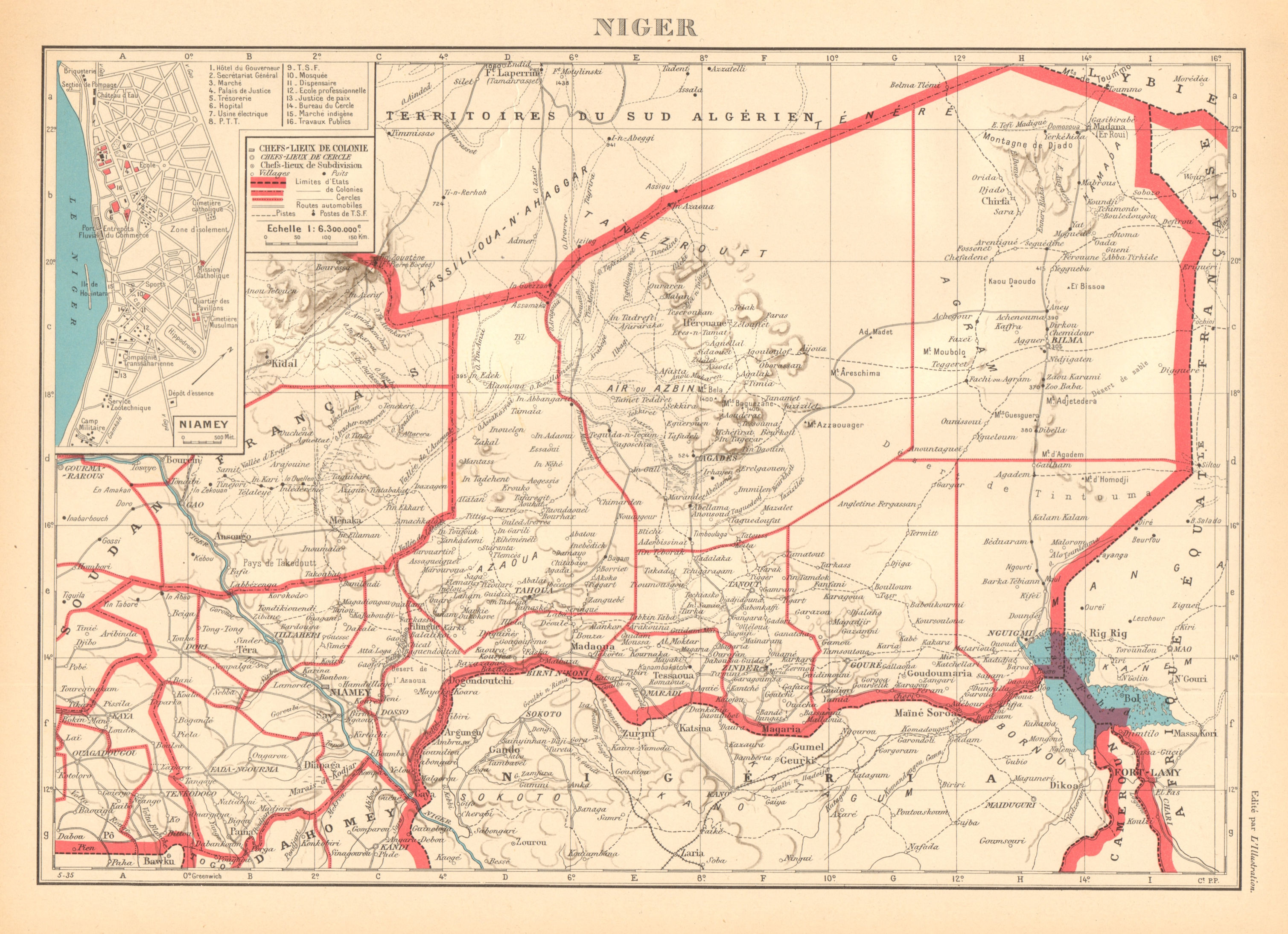 Associate Product COLONIAL NIGER. Niamey city plan de la ville. French West Africa 1938 old map