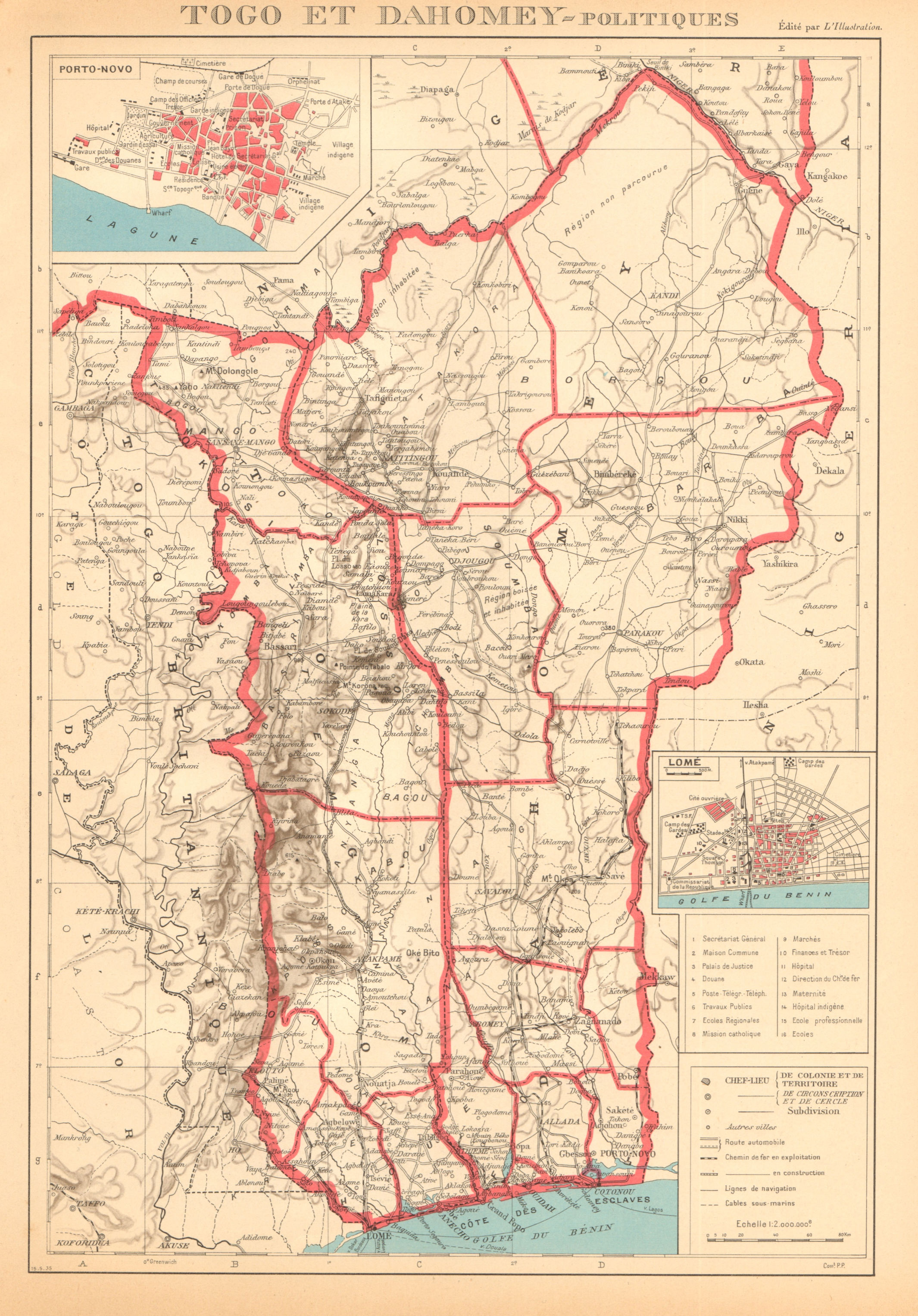 Associate Product COLONIAL TOGO & BENIN (Dahomey). Porto Novo & Lomé city ville plans 1938 map