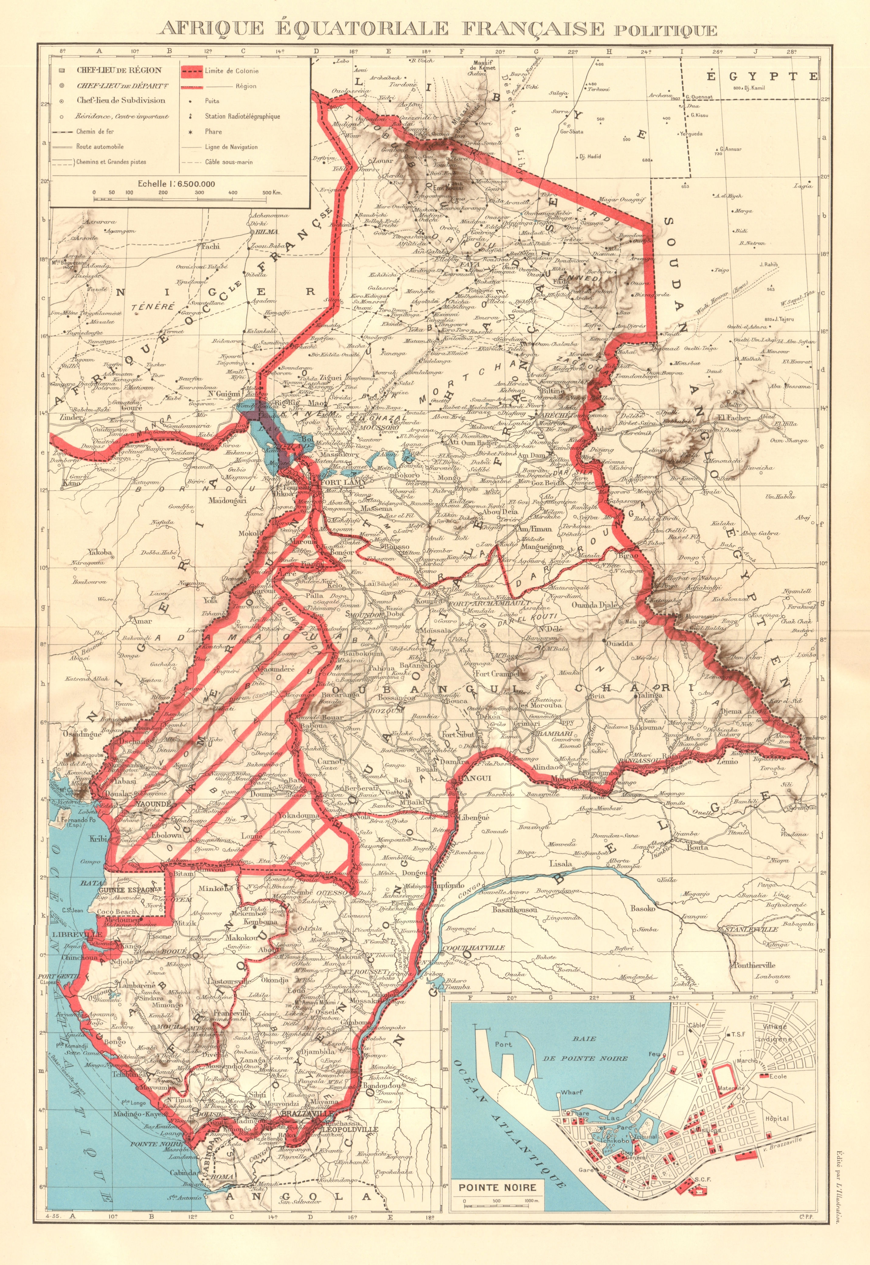 Associate Product FRENCH EQUATORIAL AFRICA. Afrique équatoriale française.  Pointe Noire 1938 map