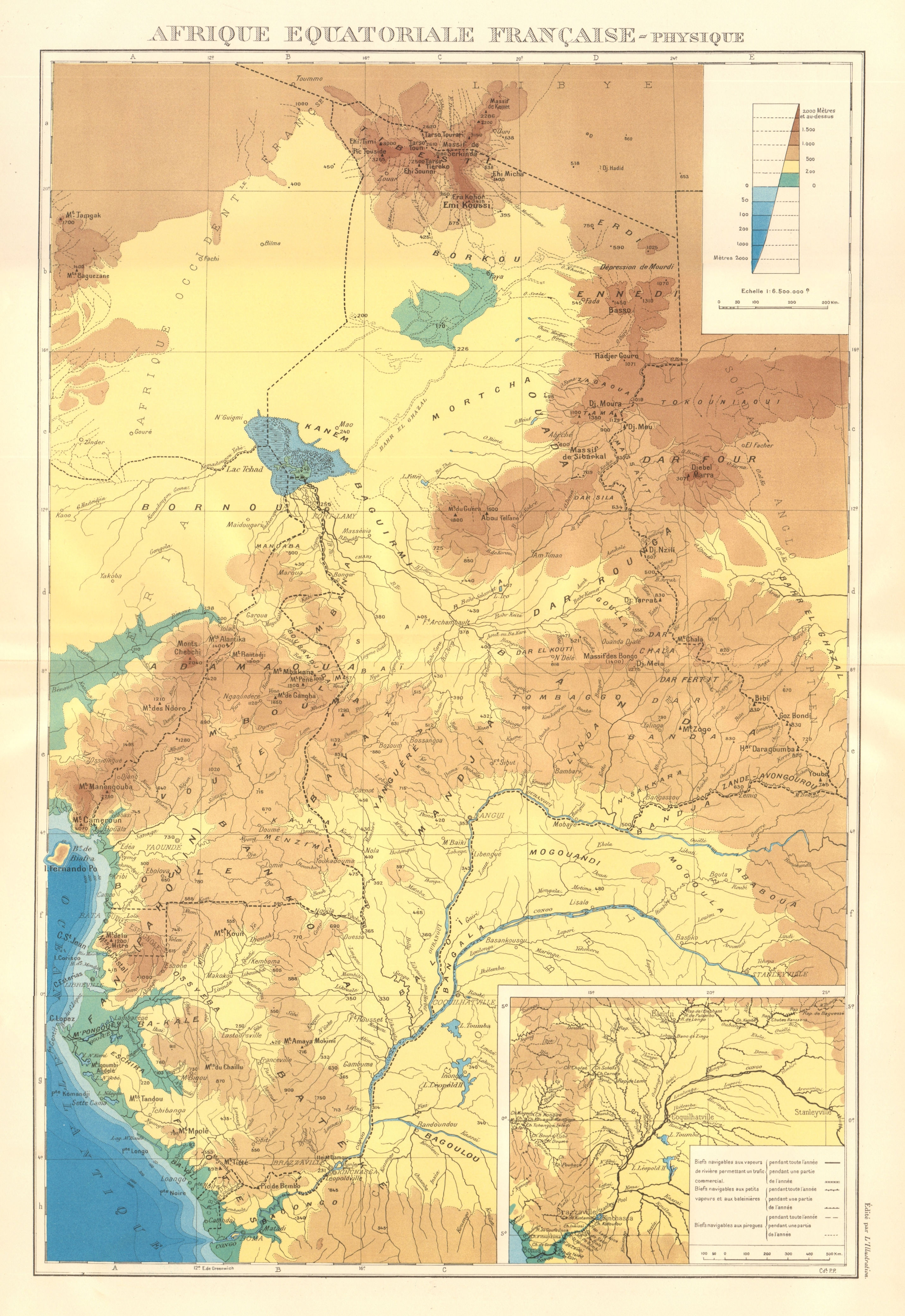 Associate Product FRENCH EQUATORIAL AFRICA Afrique équatoriale française.Navigable rivers 1938 map