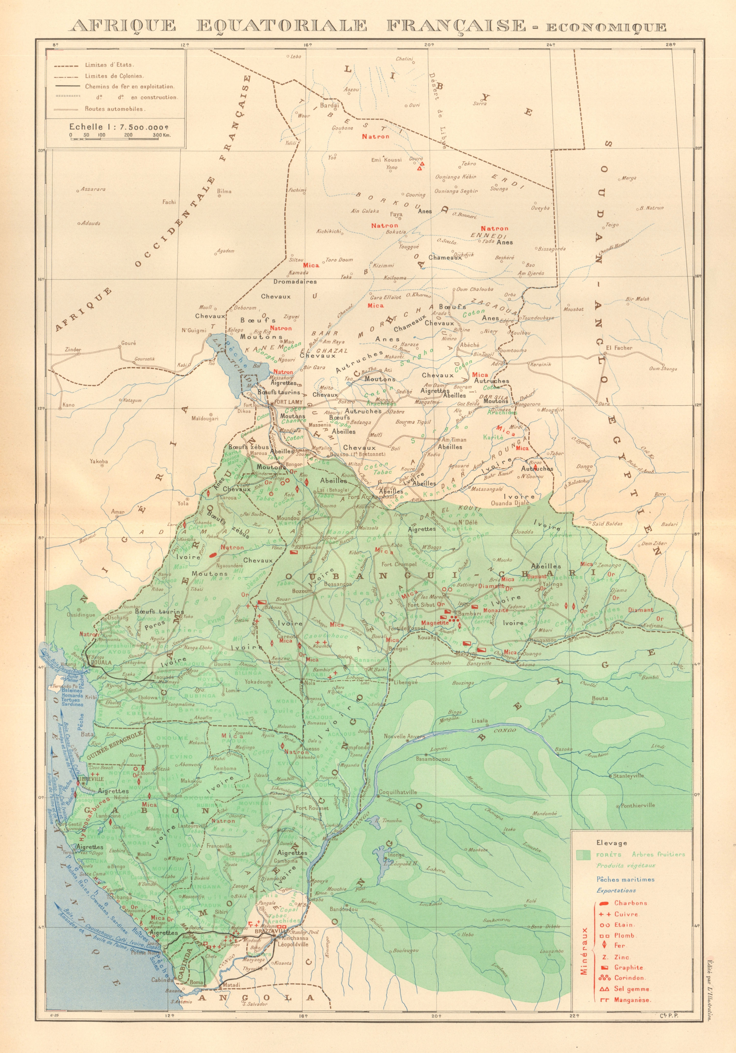 Associate Product FRENCH EQUATORIAL AFRICA. Afrique équatoriale française. Resources 1938 map