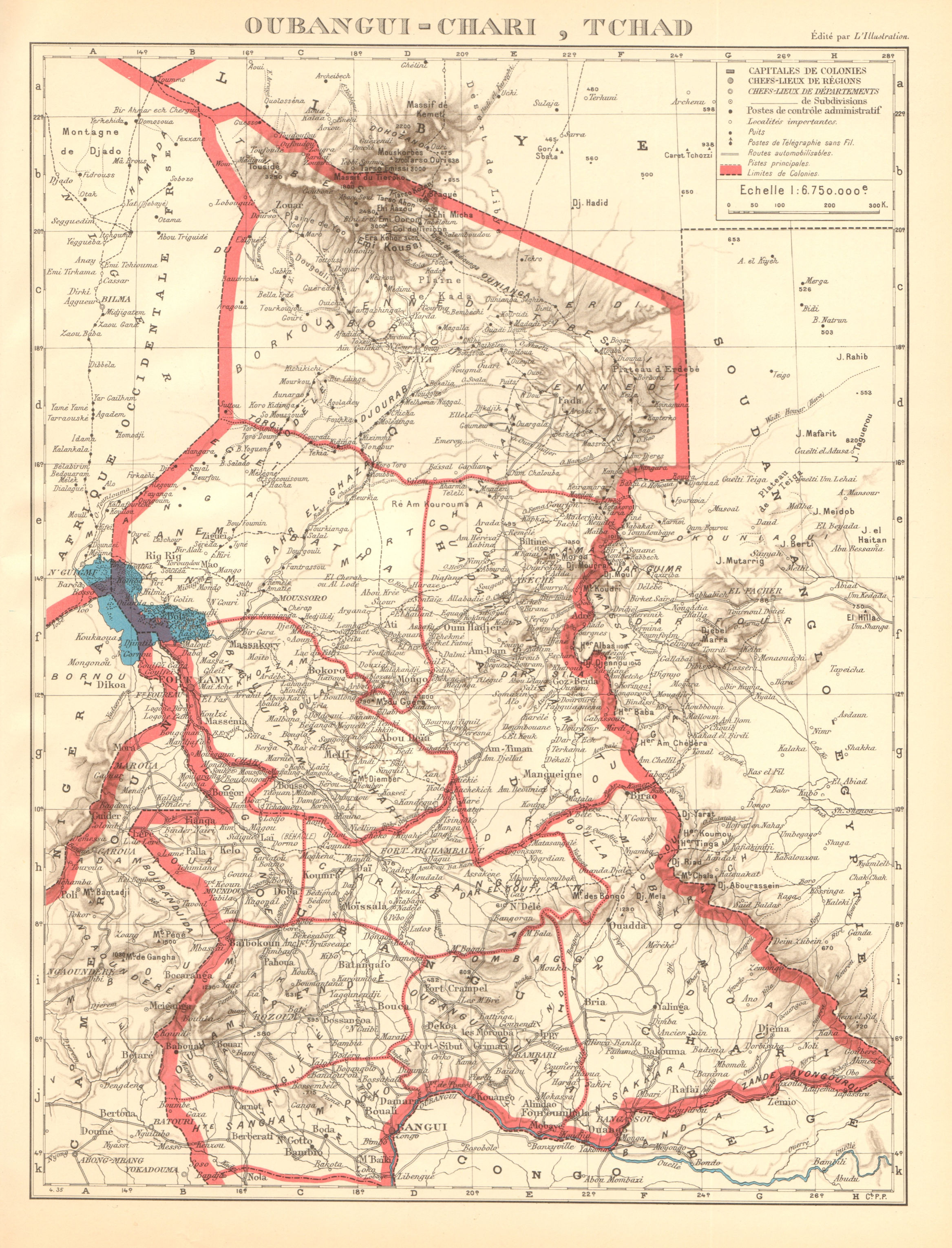 Associate Product FRENCH COLONIAL CHAD & UBANGI-SHARI (C.A.R.). Oubangui-Chari Tchad 1938 map