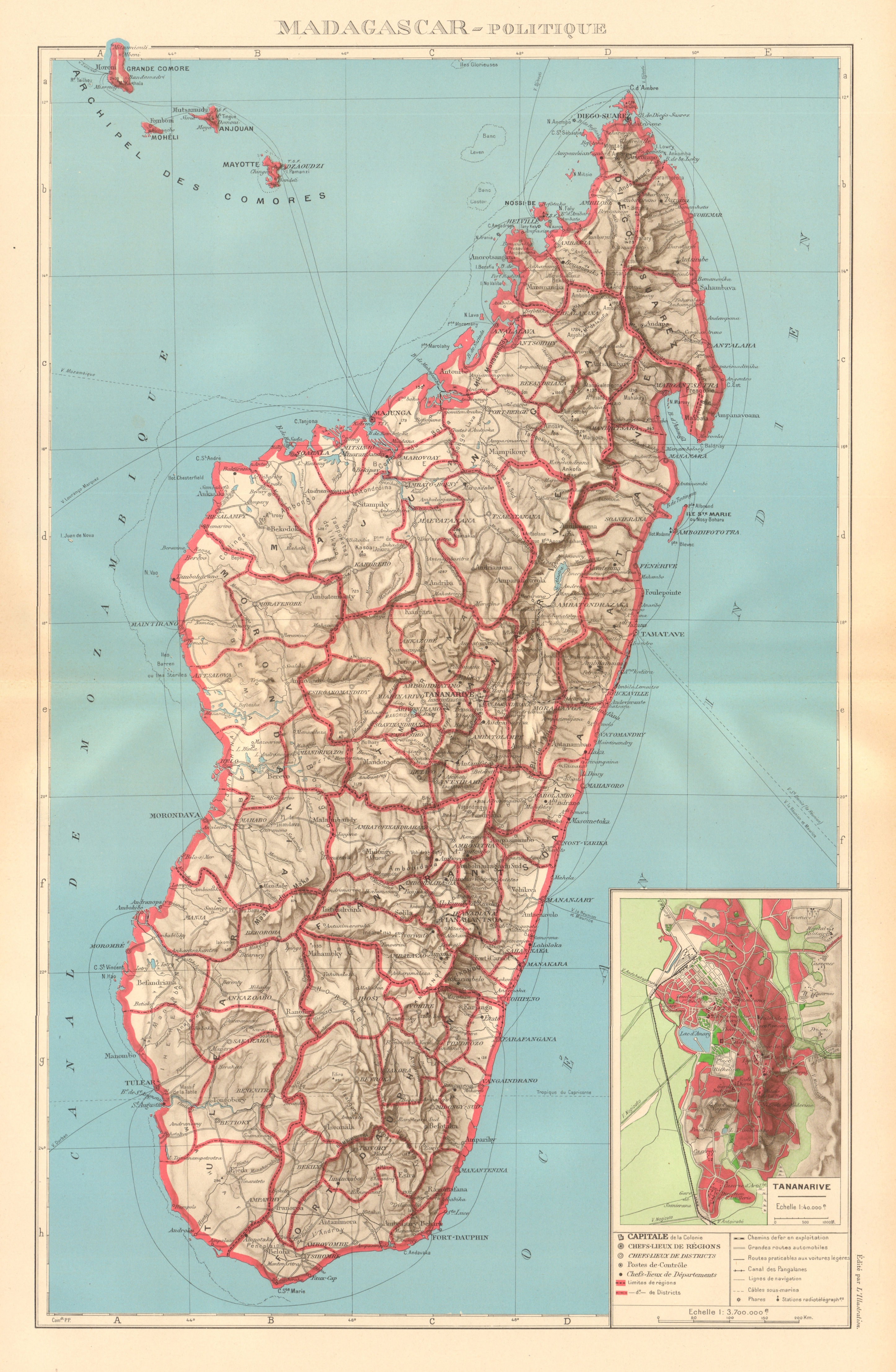 Associate Product COLONIAL MADAGASCAR. Tananarive/Antananarivo city plan. Comoros Mayotte 1938 map