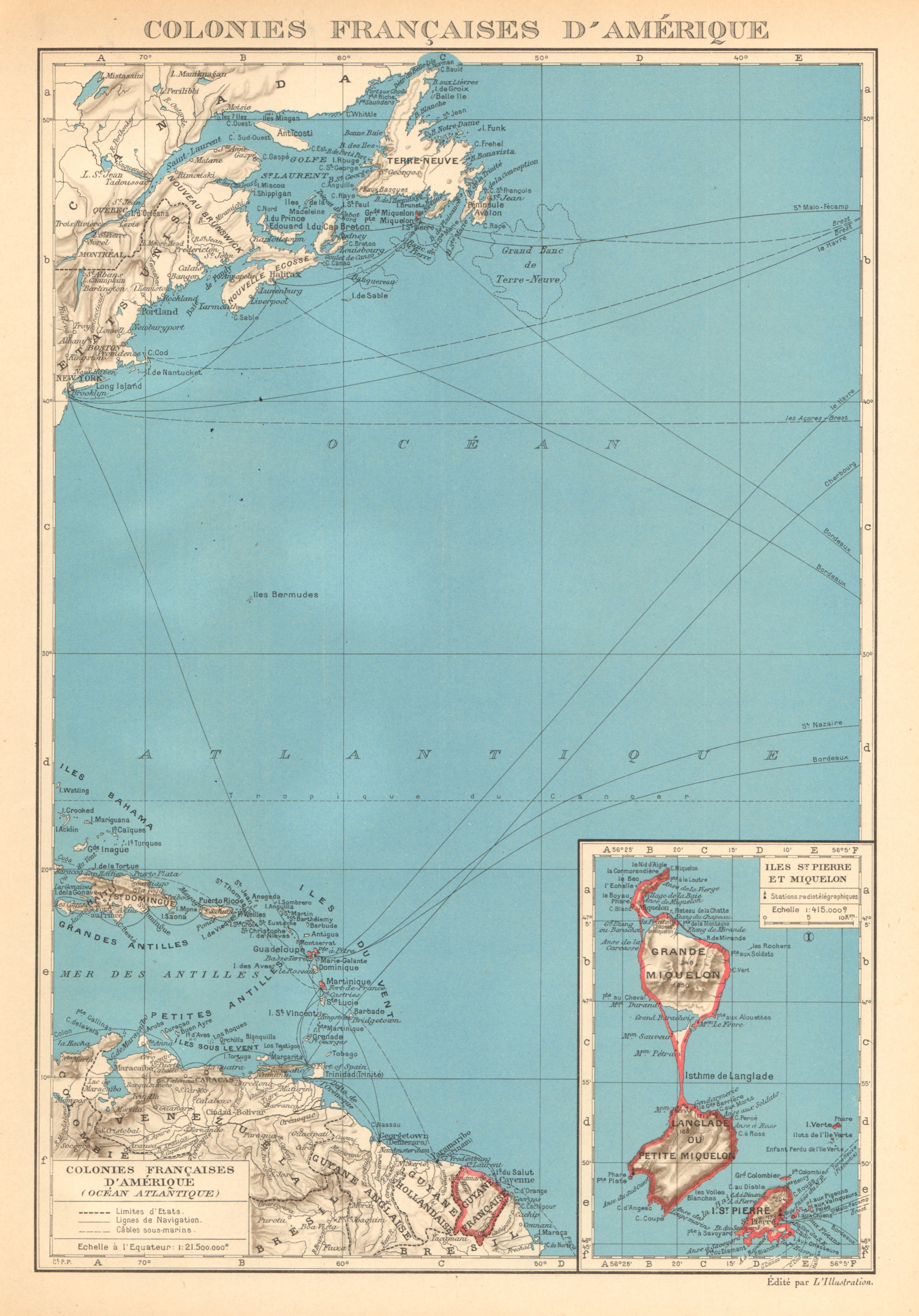 Associate Product FRENCH AMERICAS. Colonies Françaises d' Amerique. St-Pierre et Miquelon 1938 map