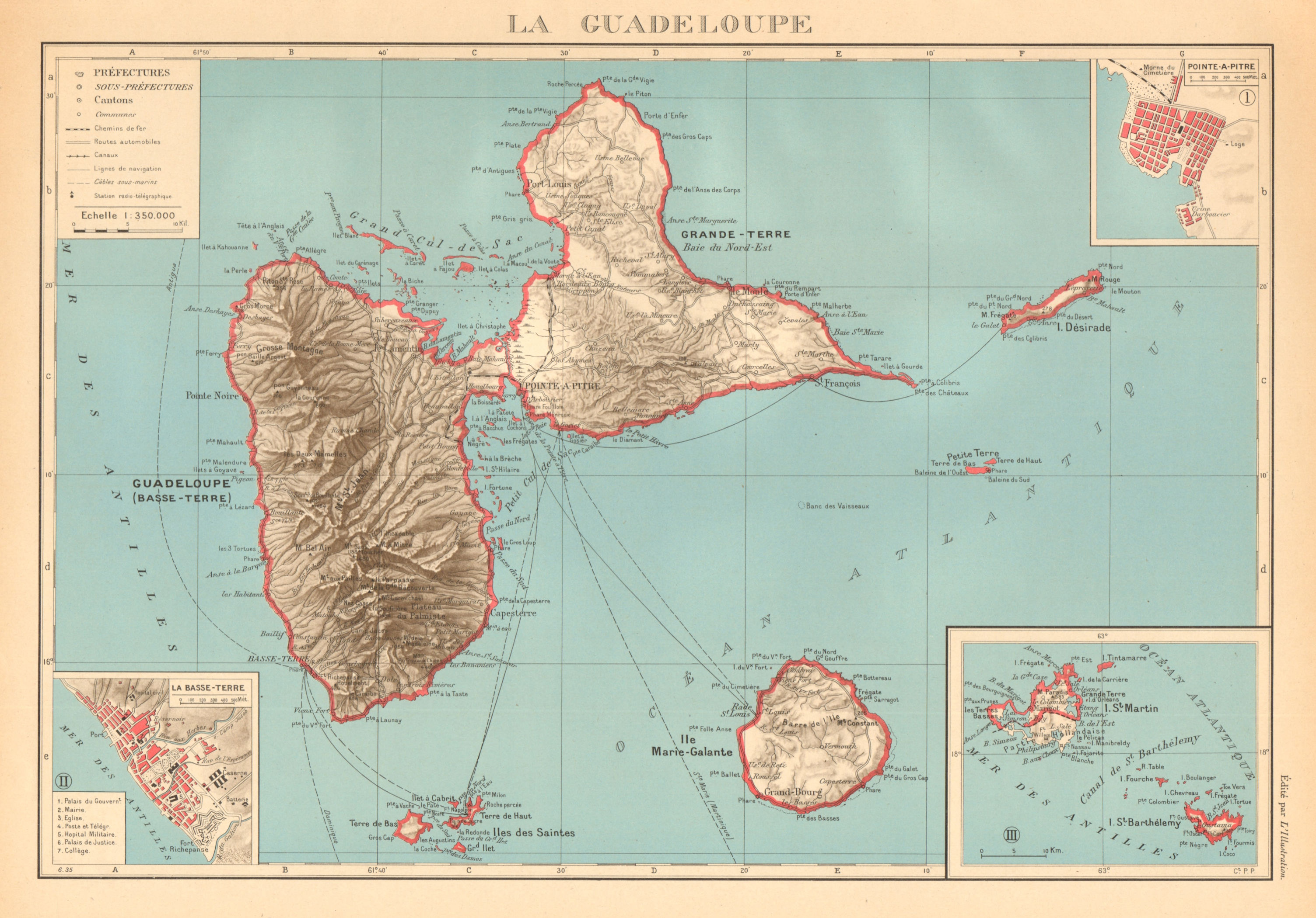 Associate Product GUADELOUPE. Basse-Terre; Pointe-à-Pitre. St-Martin Saint-Barthélemy 1938 map
