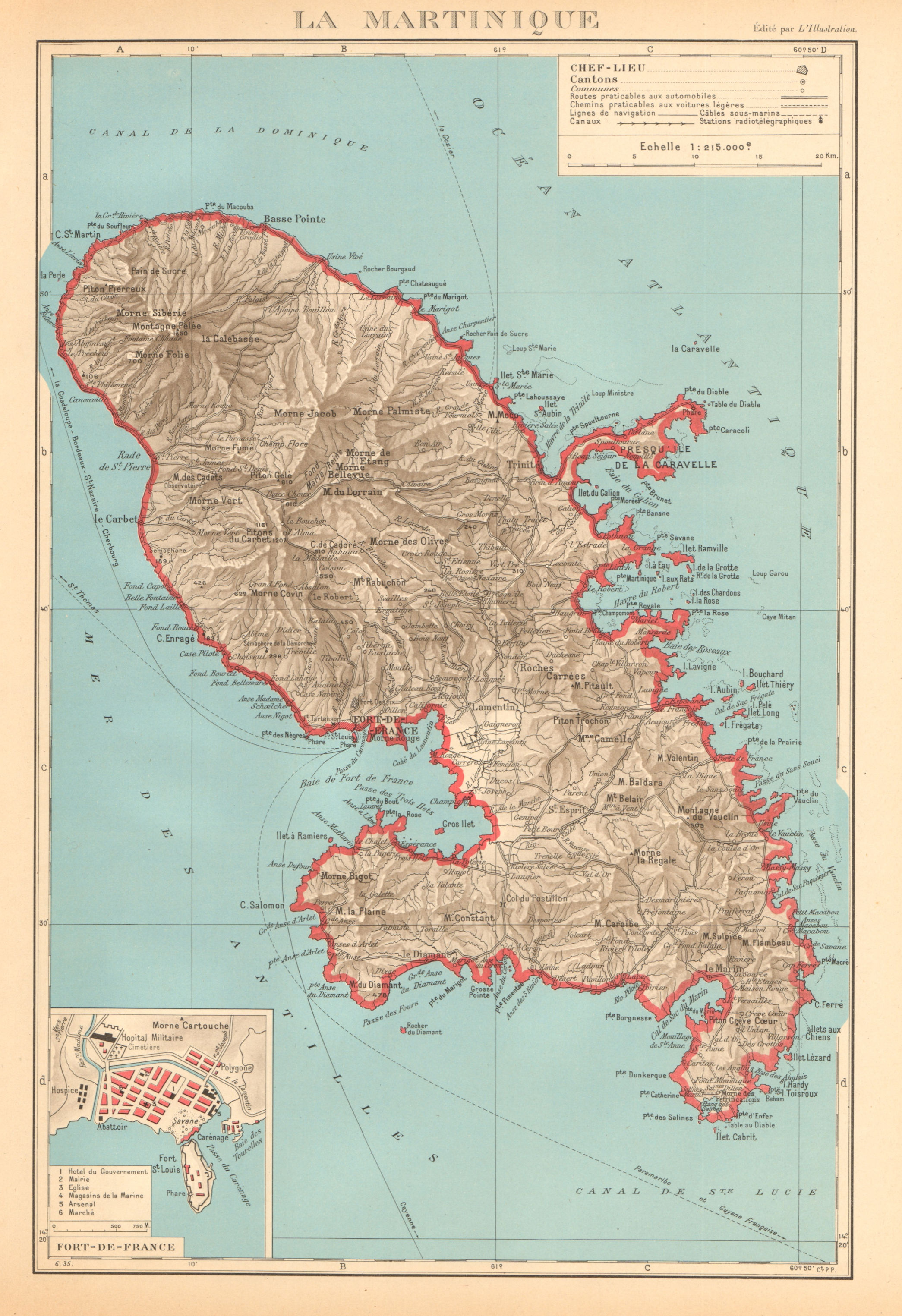 MARTINIQUE. Fort-de-France plan. Antilles françaises French West Indies 1938 map