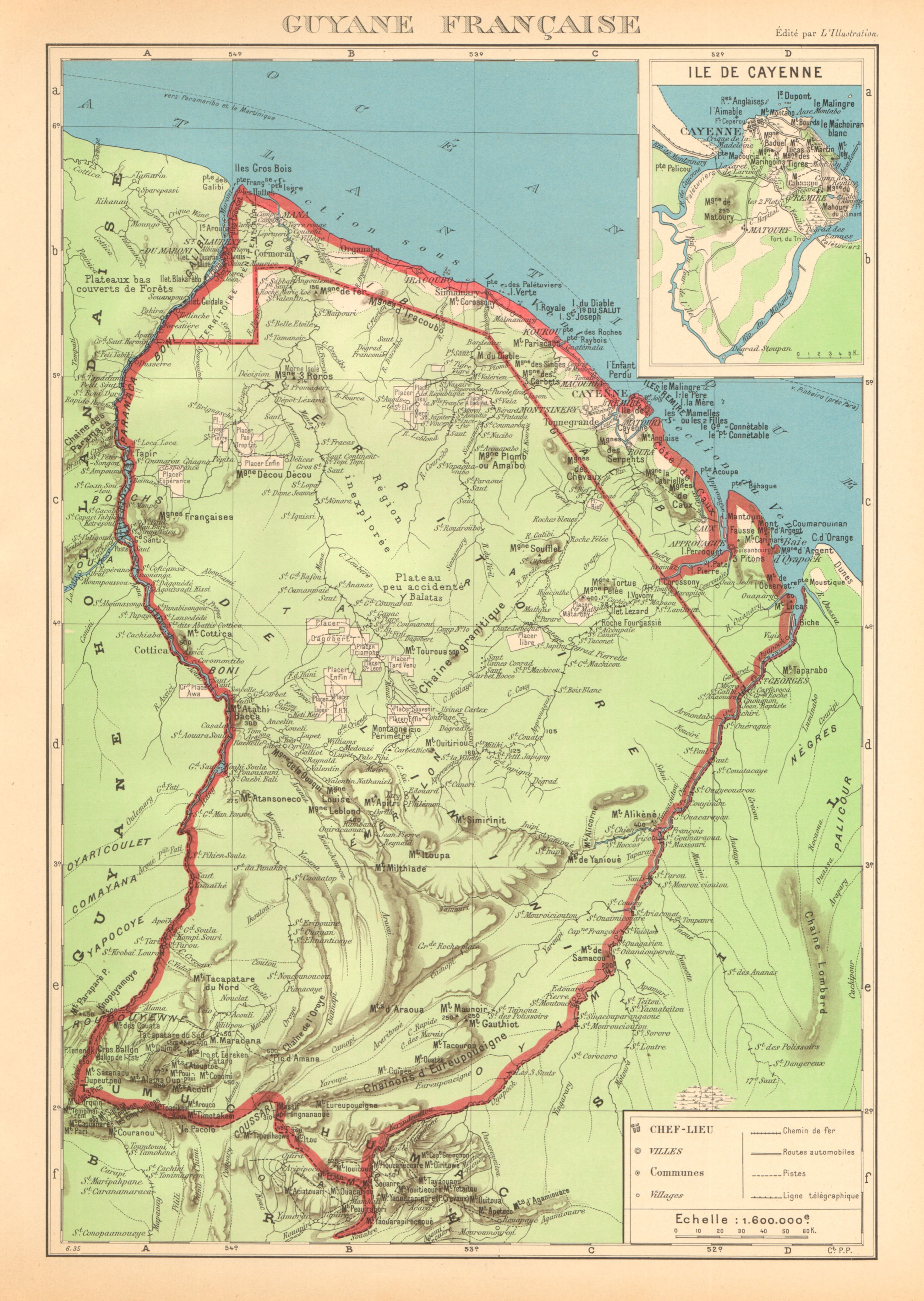 Associate Product FRENCH GUIANA. Guyane Française. Île de Cayenne plan 1938 old vintage map