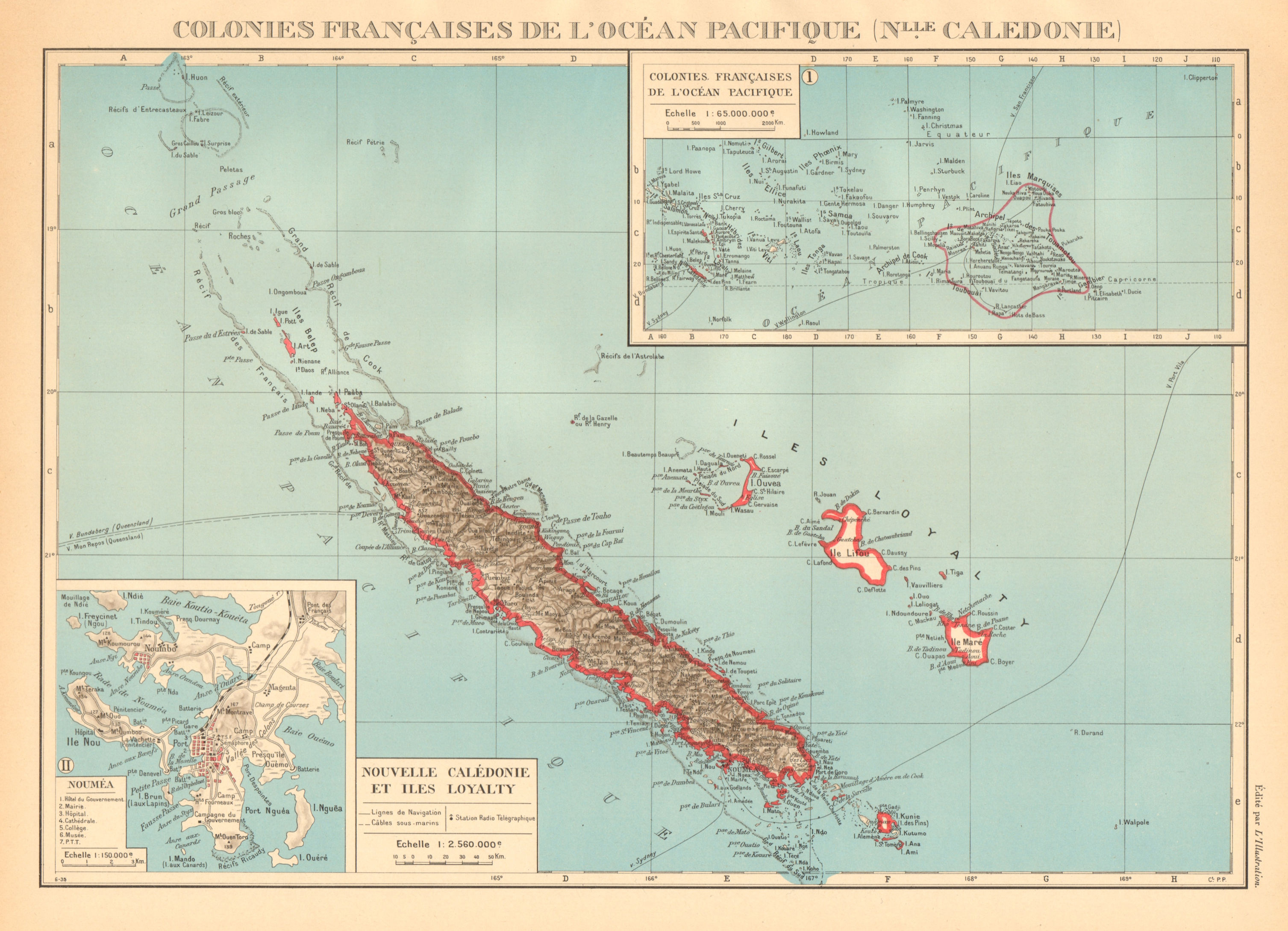 NEW CALEDONIA. Nouvelle Caledonie. Loyalty Islands/Îles Loyauté. Nouméa 1938 map