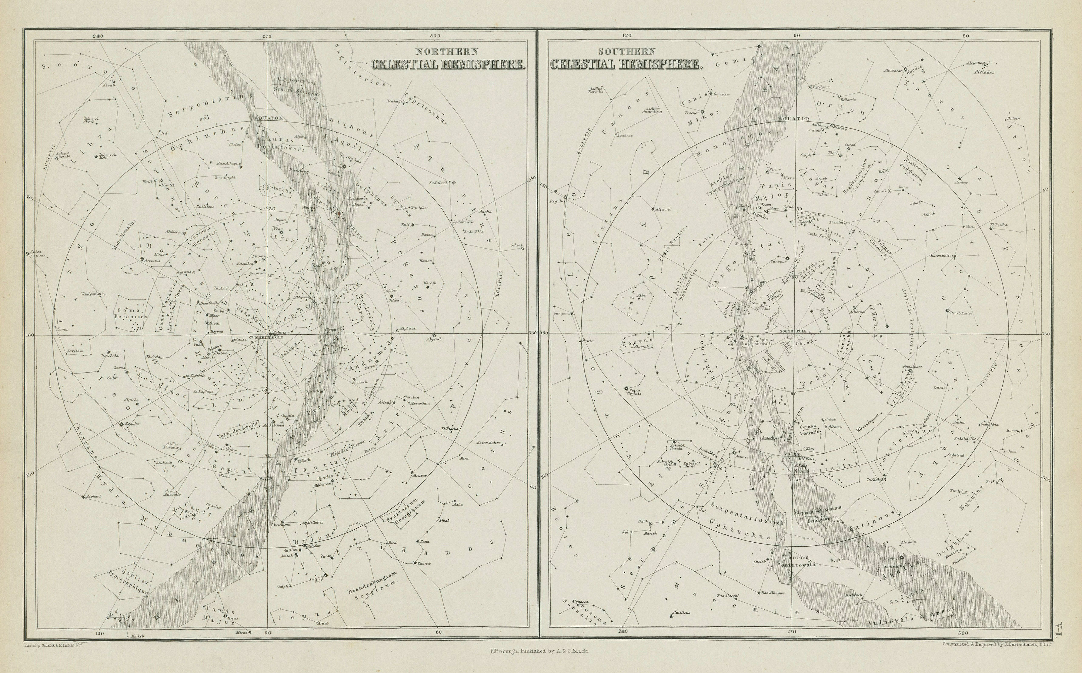 Associate Product Star maps. Northern & Southern Celestial Hemispheres. JOHN BARTHOLOMEW 1856