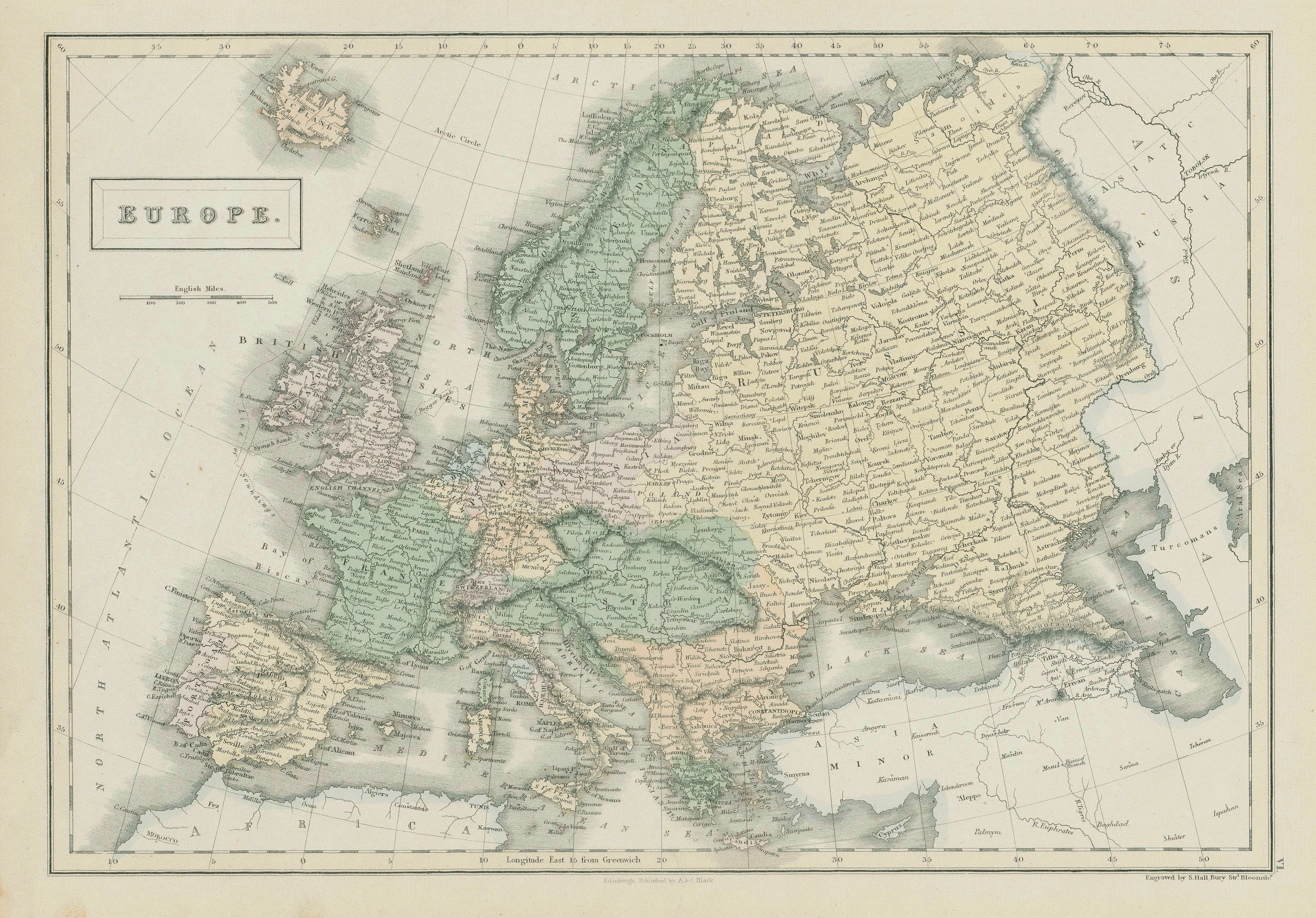 Associate Product Europe by SIDNEY HALL. Prussia Austria Turkey in Europe &c 1856 old map