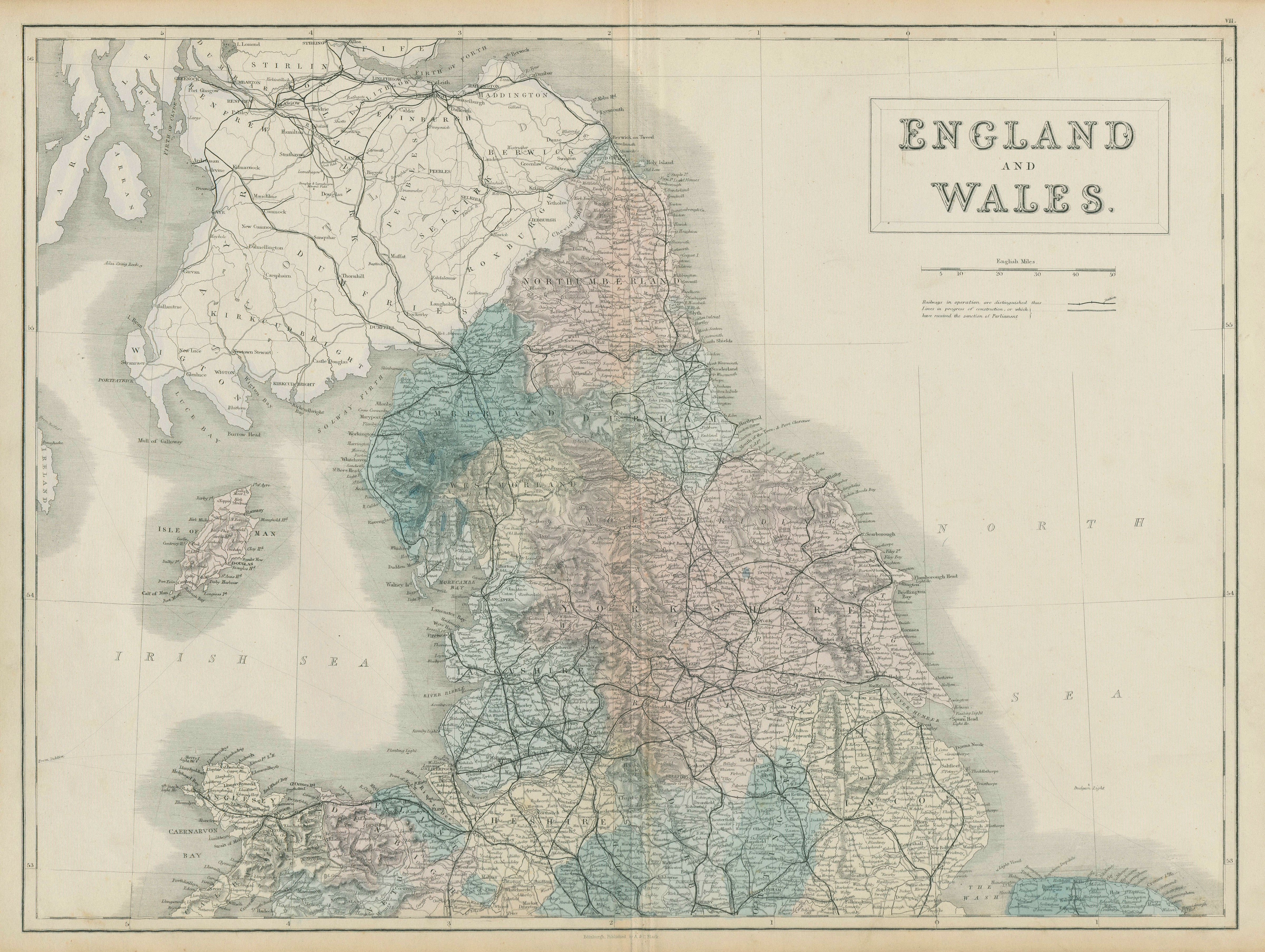 Associate Product England and Wales. North sheet. Railways. SIDNEY HALL 1856 old antique map