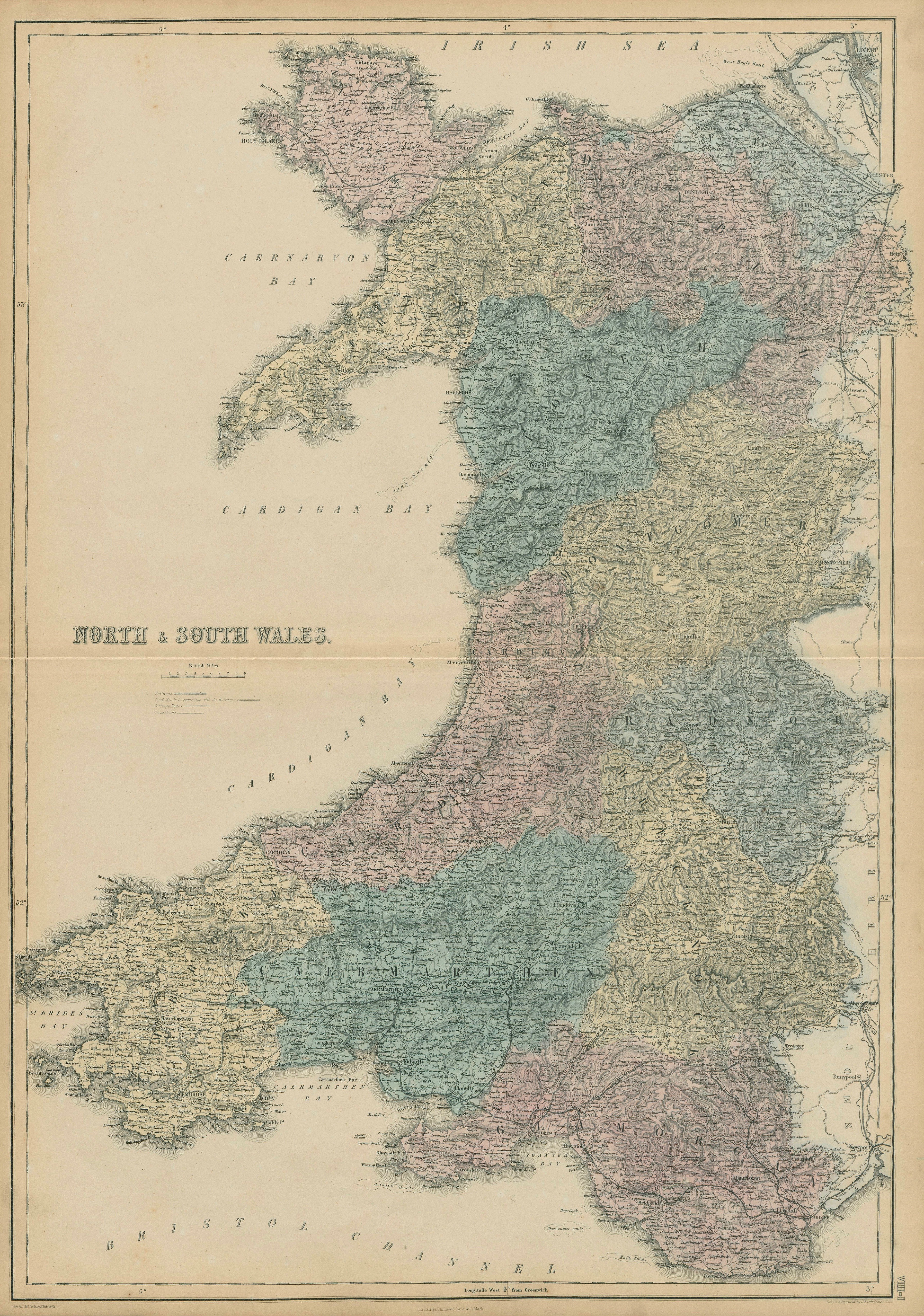 North & South Wales. Counties. SIDNEY HALL 1856 old antique map plan chart