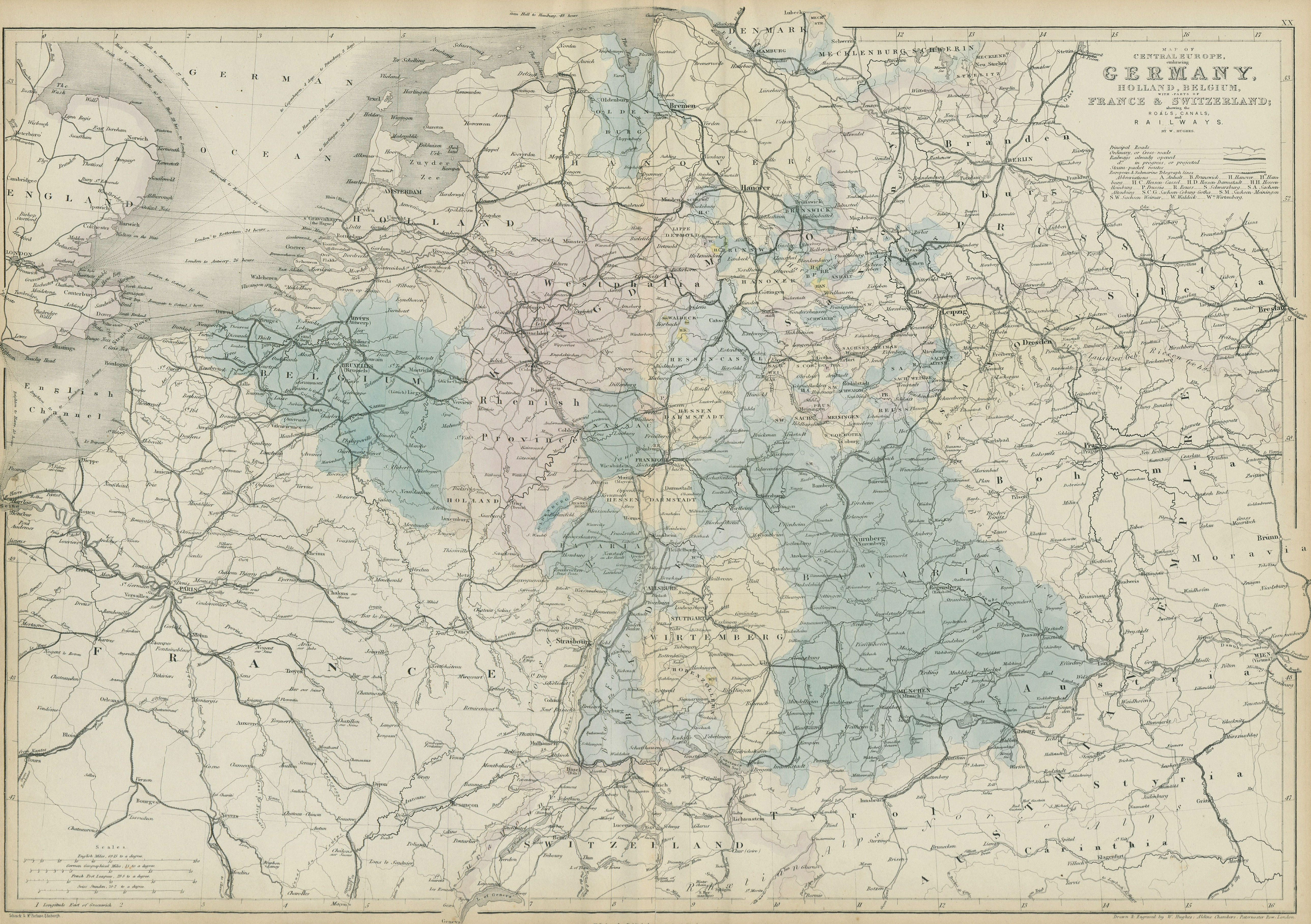 Associate Product Central Europe roads canals railways Germany, Holland & Belgium. HUGHES 1856 map