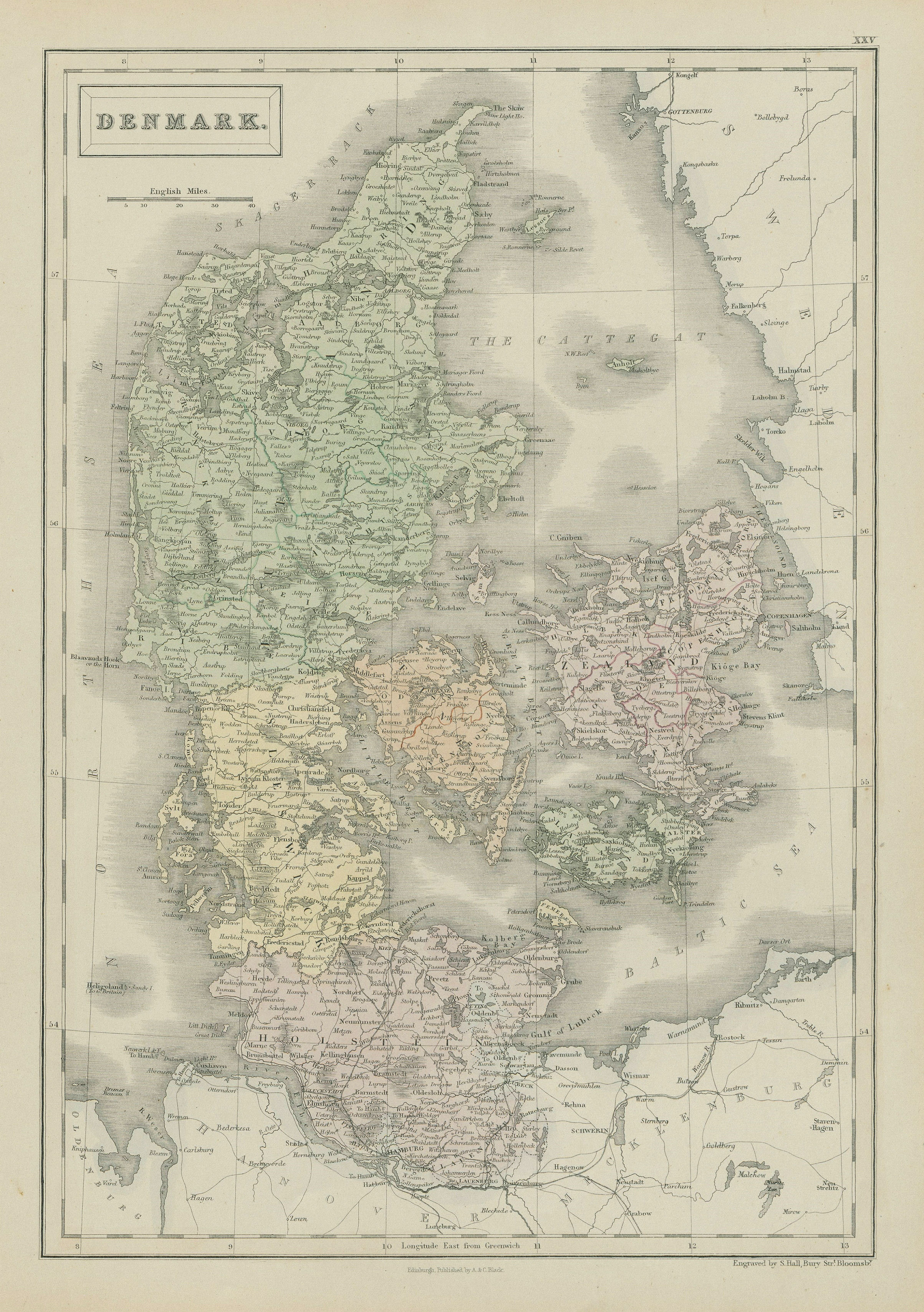 Associate Product Denmark, including Schleswig/Sleswick & Holstein. SIDNEY HALL 1856 old map